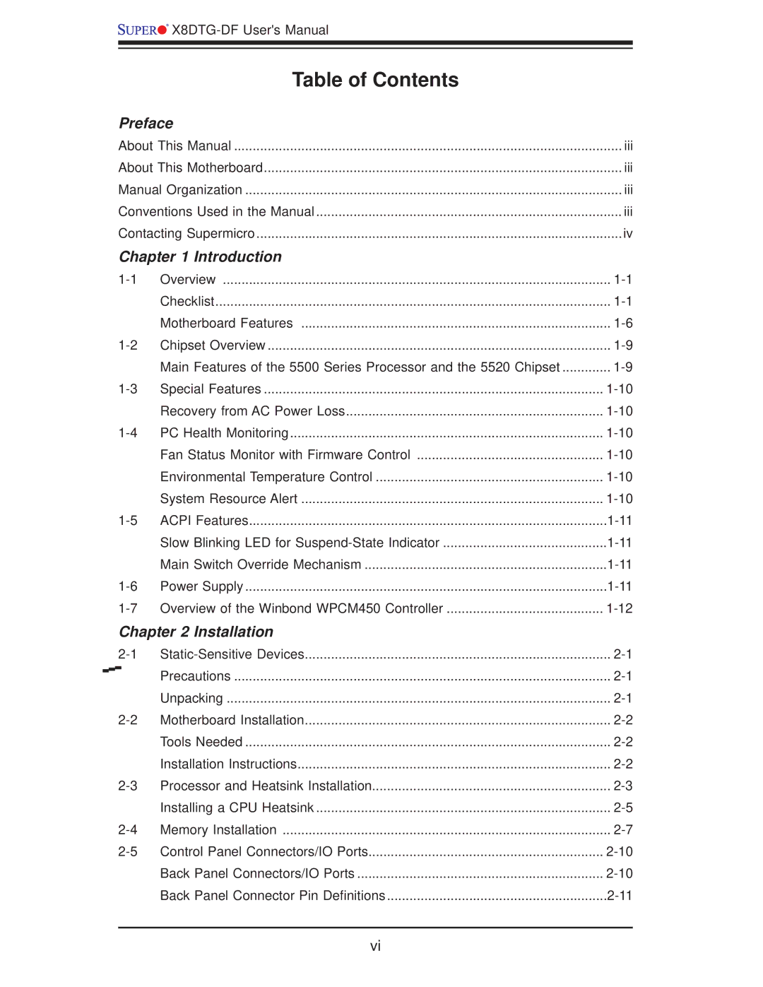 SUPER MICRO Computer X8DTG-DF user manual Table of Contents 