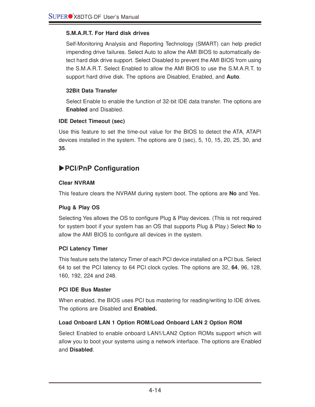 SUPER MICRO Computer X8DTG-DF user manual PCI/PnP Conﬁguration 