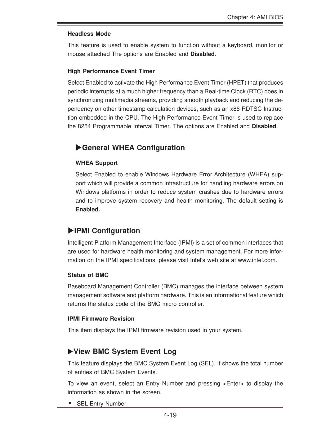 SUPER MICRO Computer X8DTG-DF user manual General Whea Conﬁguration, IPMI Conﬁguration, View BMC System Event Log 