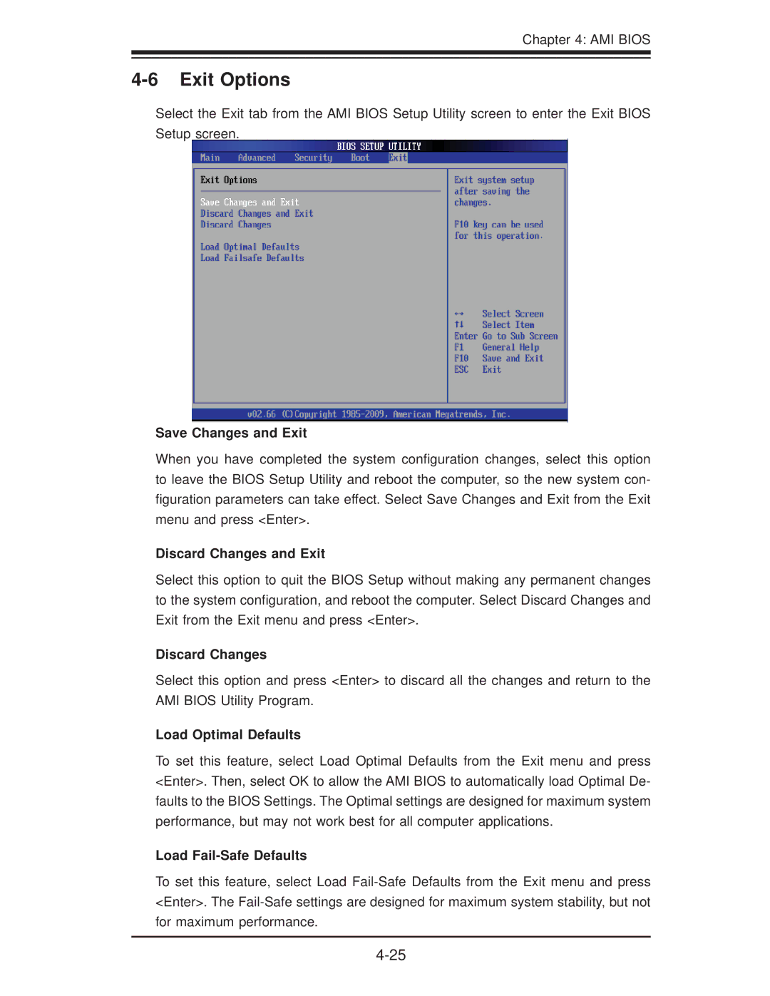 SUPER MICRO Computer X8DTG-DF user manual Exit Options 