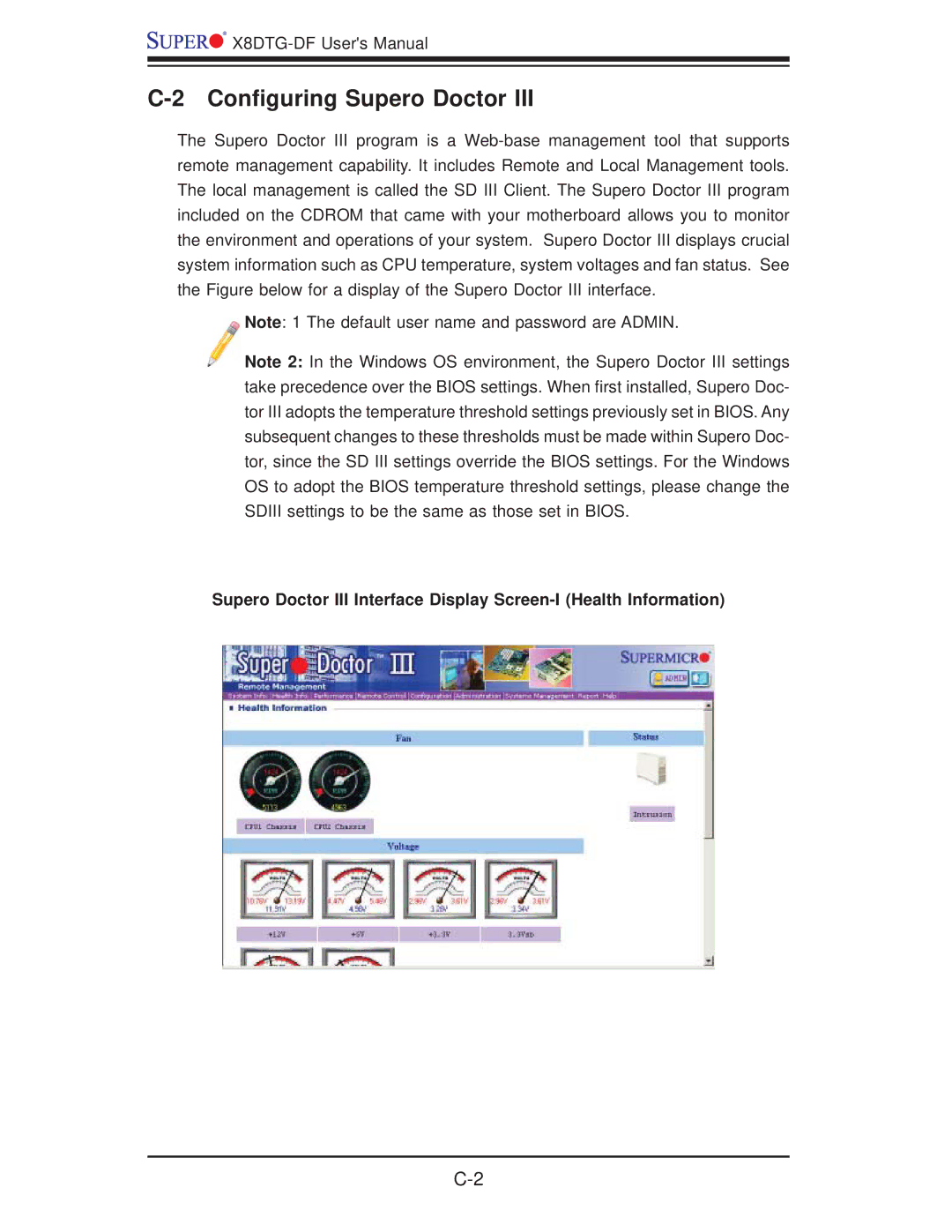 SUPER MICRO Computer X8DTG-DF user manual Conﬁguring Supero Doctor 