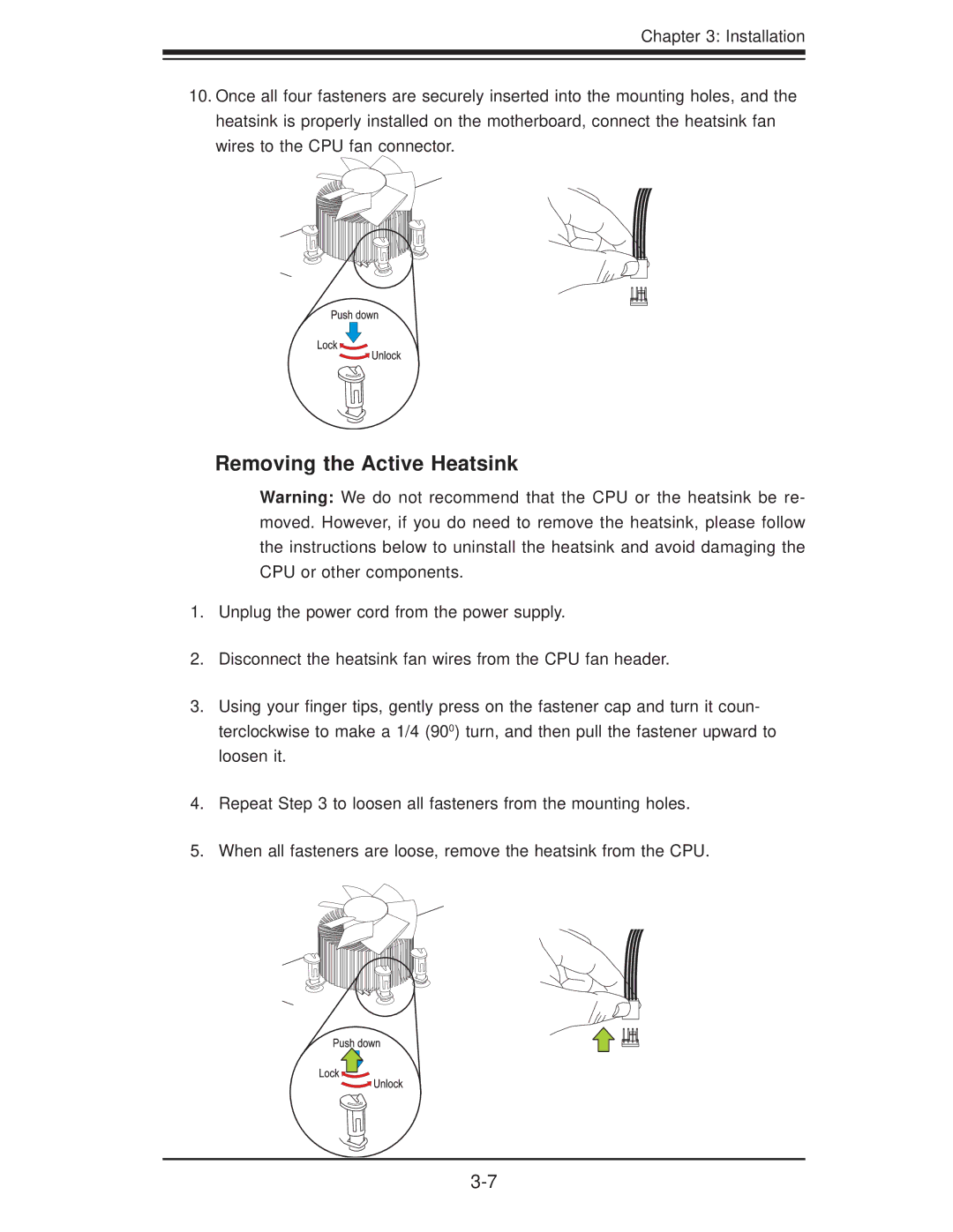 SUPER MICRO Computer X8DTU-6F+-LR, X8DTU-6TF+-LR manual Removing the Active Heatsink 