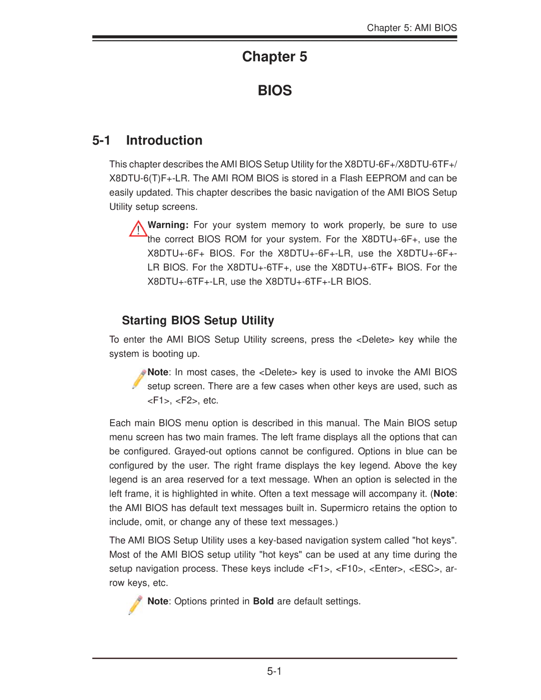 SUPER MICRO Computer X8DTU-6TF+-LR, X8DTU-6F+-LR manual Introduction, Starting Bios Setup Utility 