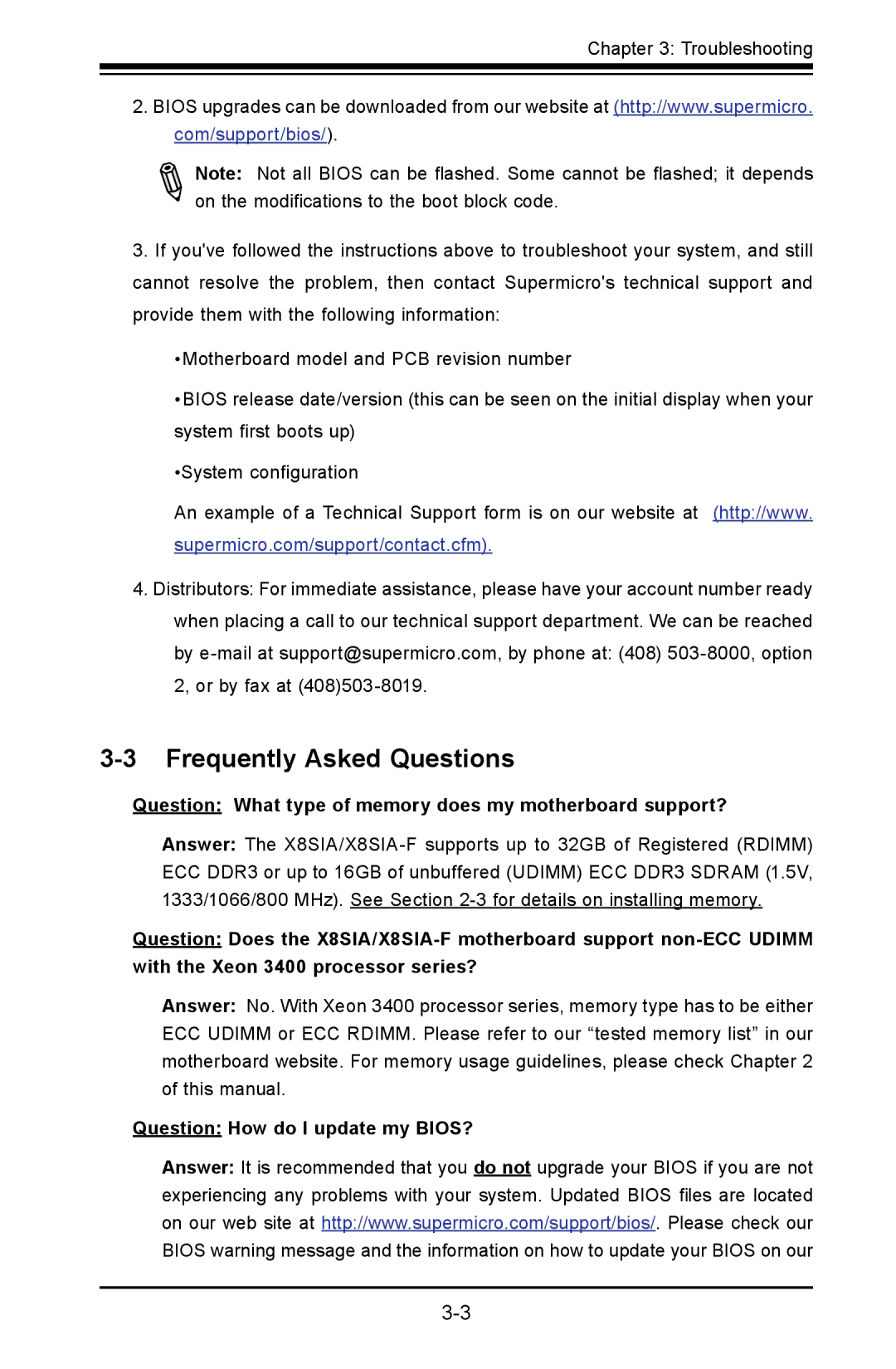 SUPER MICRO Computer X8SIA-F Frequently Asked Questions, Question What type of memory does my motherboard support? 