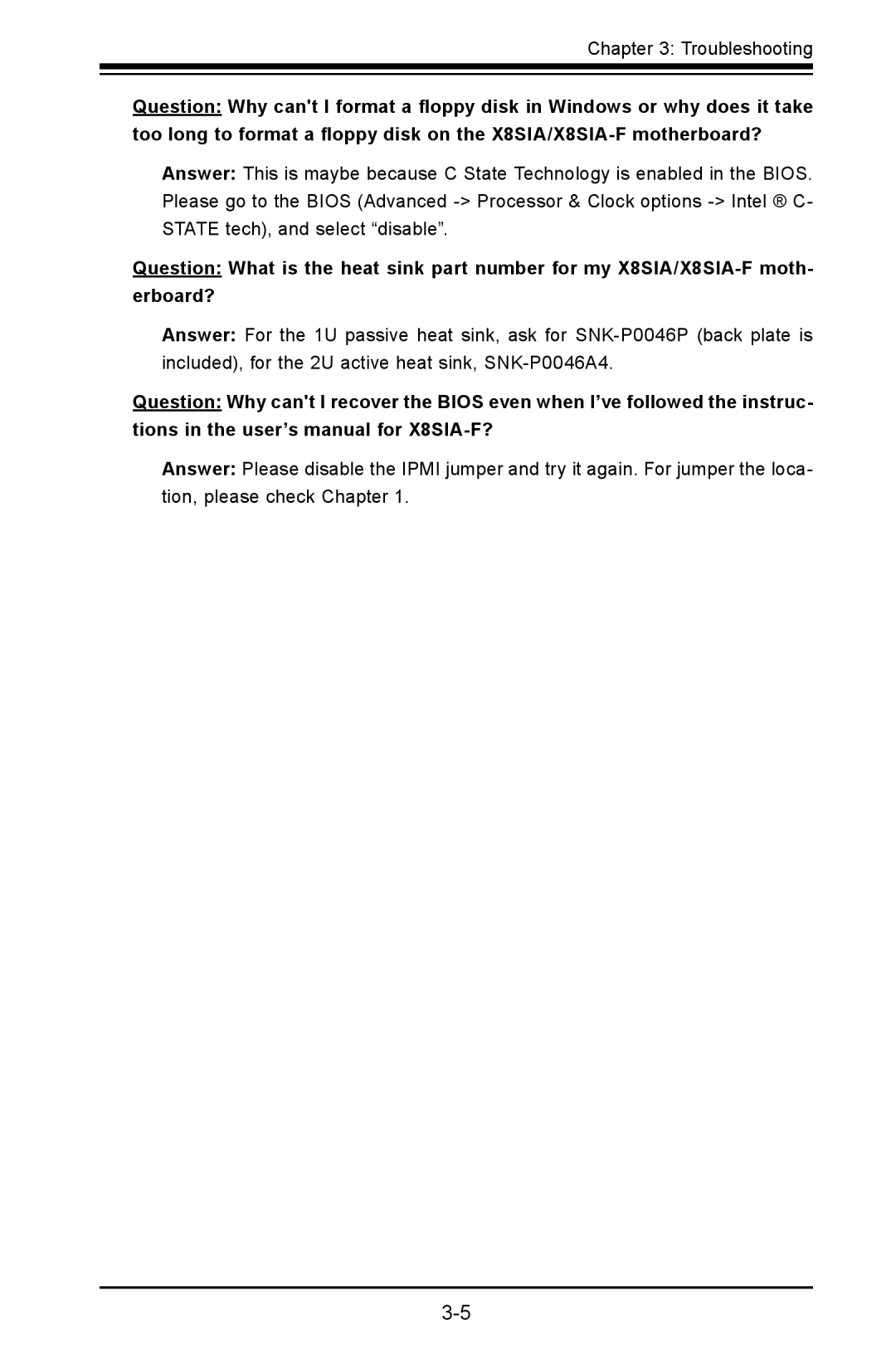 SUPER MICRO Computer X8SIA-F user manual Troubleshooting 