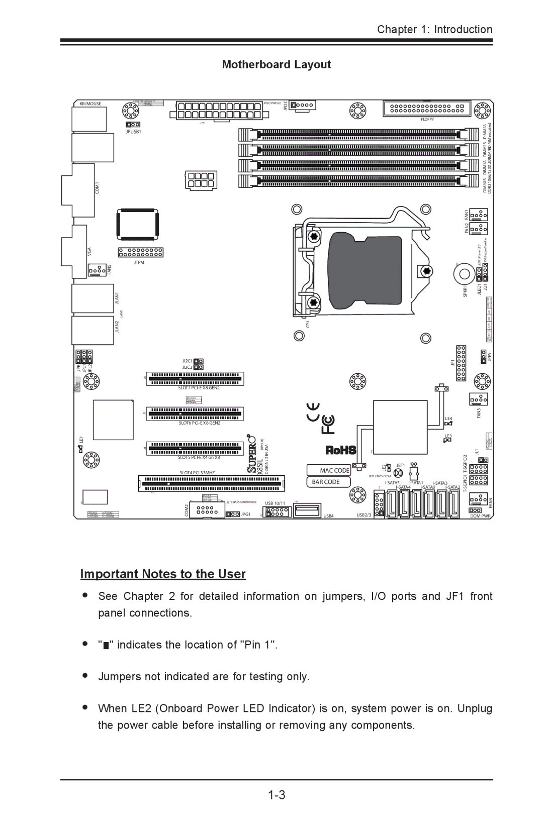 SUPER MICRO Computer X8SIL-V, X8SIL-F user manual Motherboard Layout, Vga 