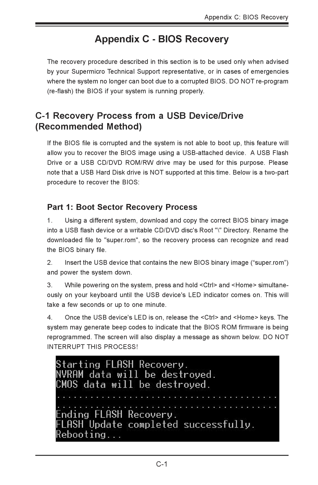 SUPER MICRO Computer X8SIL-V, X8SIL-F user manual Recovery Process from a USB Device/Drive Recommended Method 