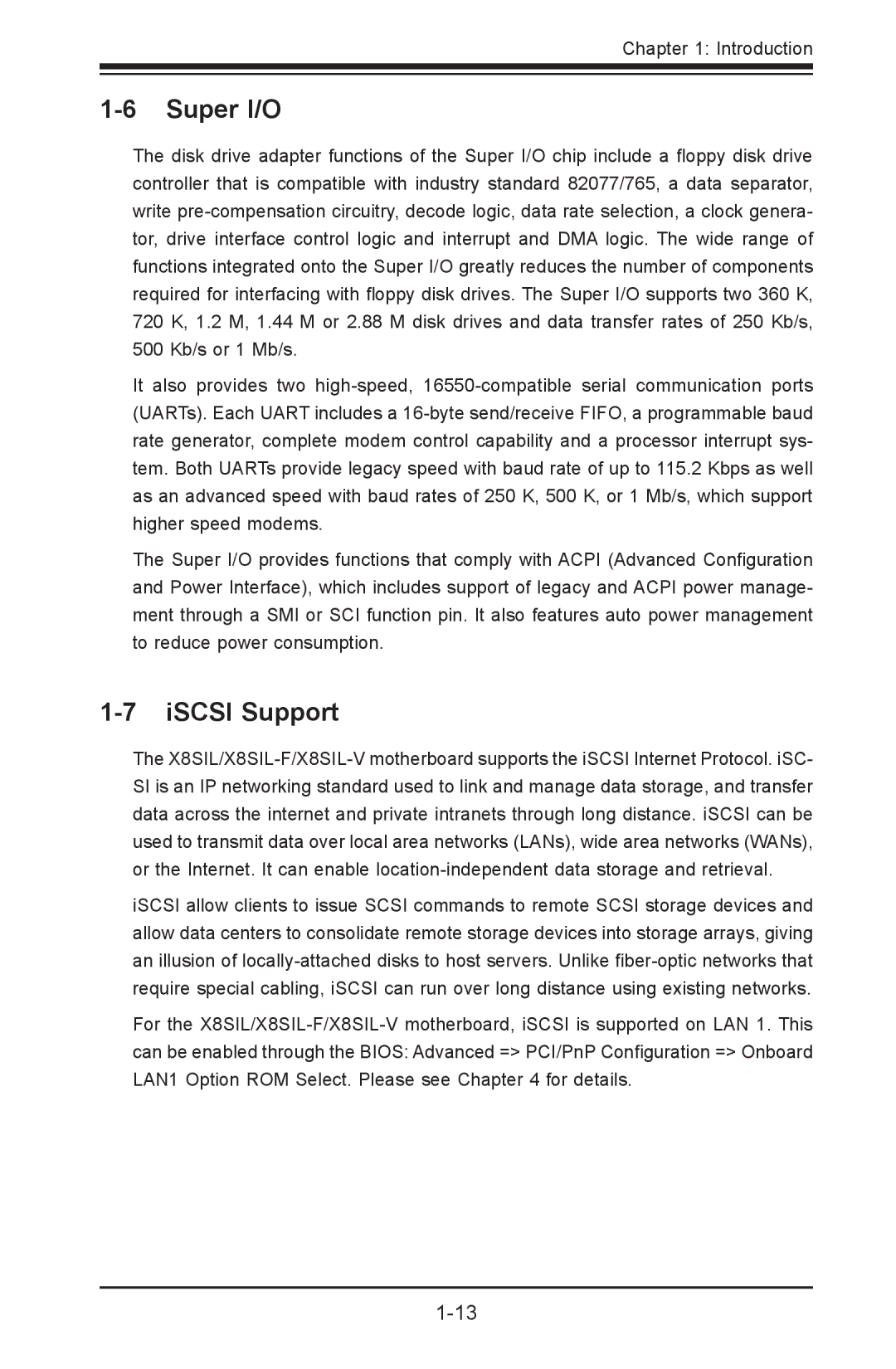 SUPER MICRO Computer X8SIL-F, X8SIL-V user manual Super I/O, ISCSI Support 