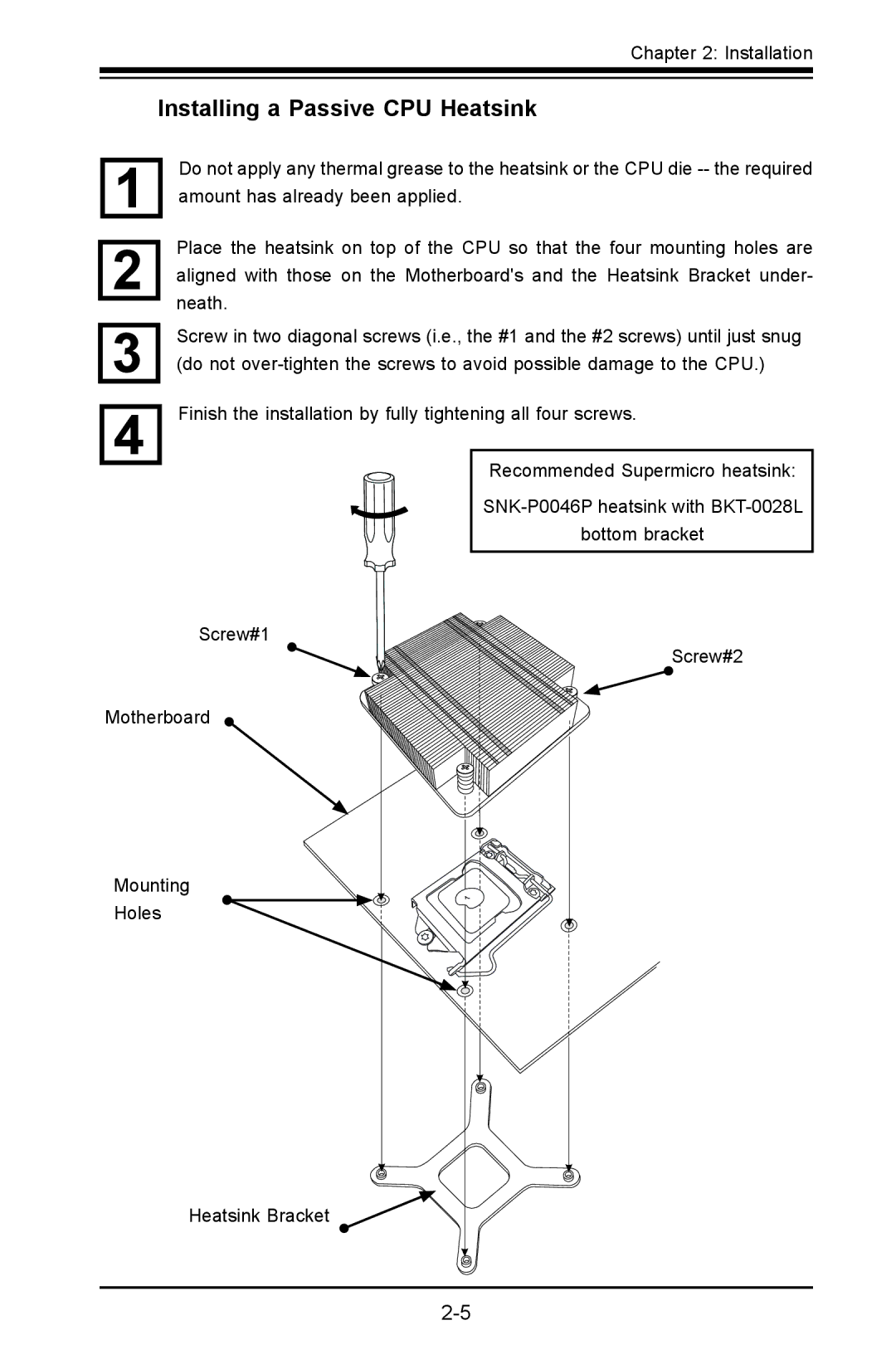 SUPER MICRO Computer X8SIL-F, X8SIL-V user manual Installing a Passive CPU Heatsink 