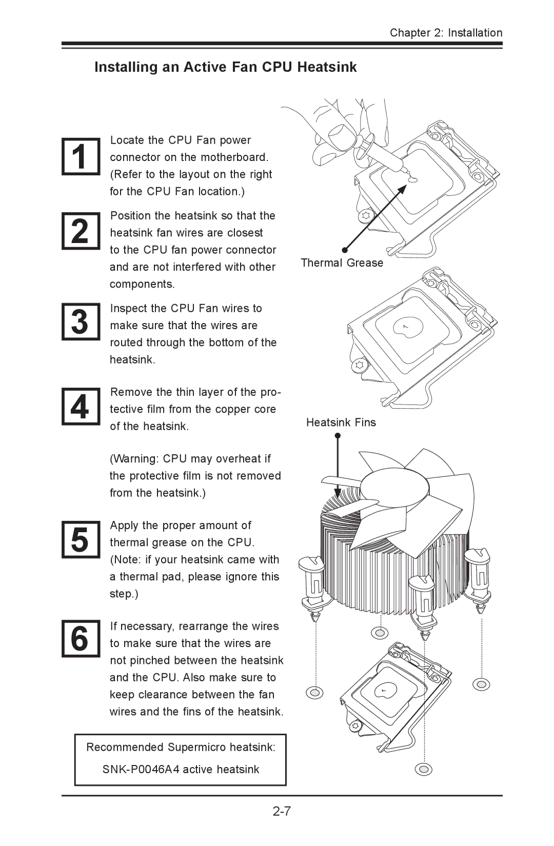 SUPER MICRO Computer X8SIL-V, X8SIL-F user manual Installing an Active Fan CPU Heatsink 