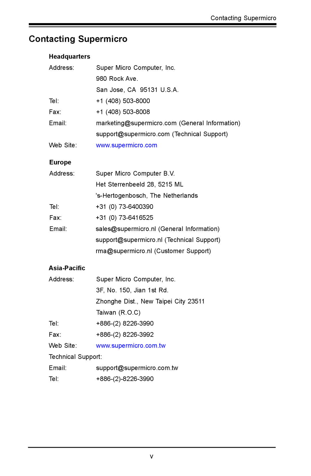 SUPER MICRO Computer X8SIL-V, X8SIL-F user manual Contacting Supermicro, Europe, Asia-Pacific 