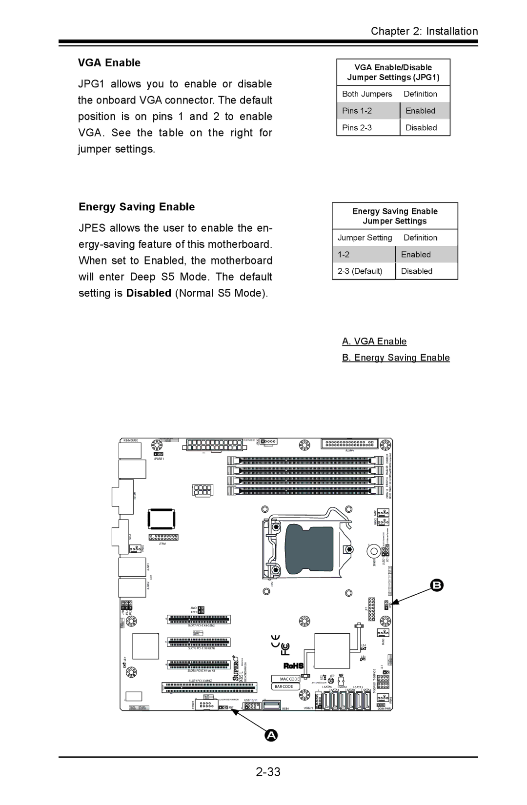 SUPER MICRO Computer X8SIL-V, X8SIL-F user manual VGA Enable Energy Saving Enable 