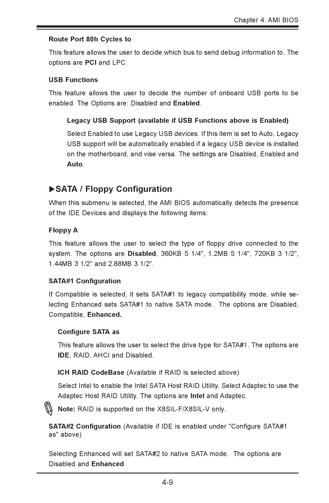 SUPER MICRO Computer X8SIL-V, X8SIL-F user manual SATA / Floppy Configuration 