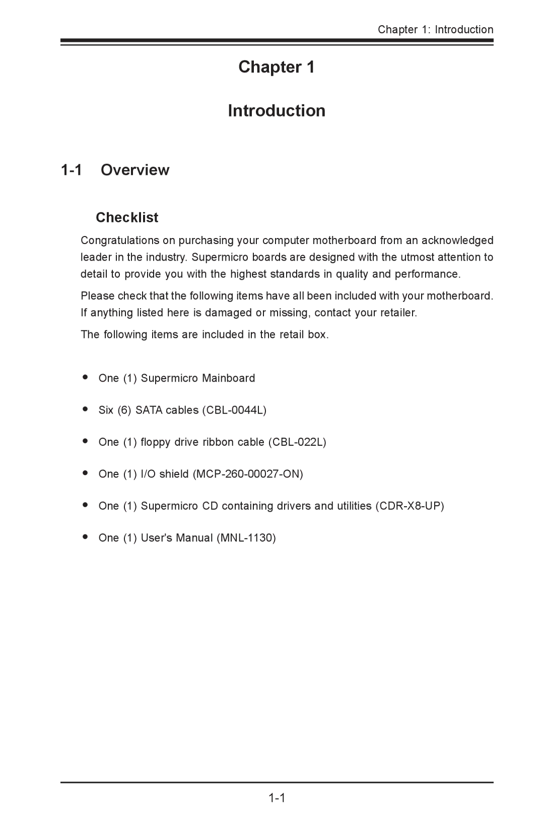 SUPER MICRO Computer X8SIL-F, X8SIL-V user manual Overview, Checklist 