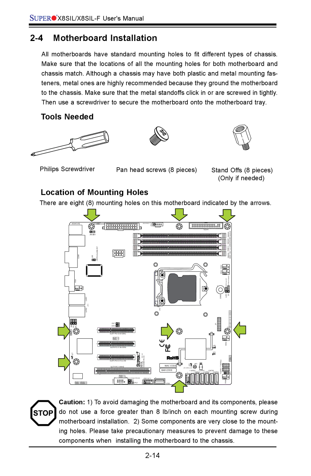 SUPER MICRO Computer X8SIL user manual Motherboard Installation, Tools Needed, Location of Mounting Holes 