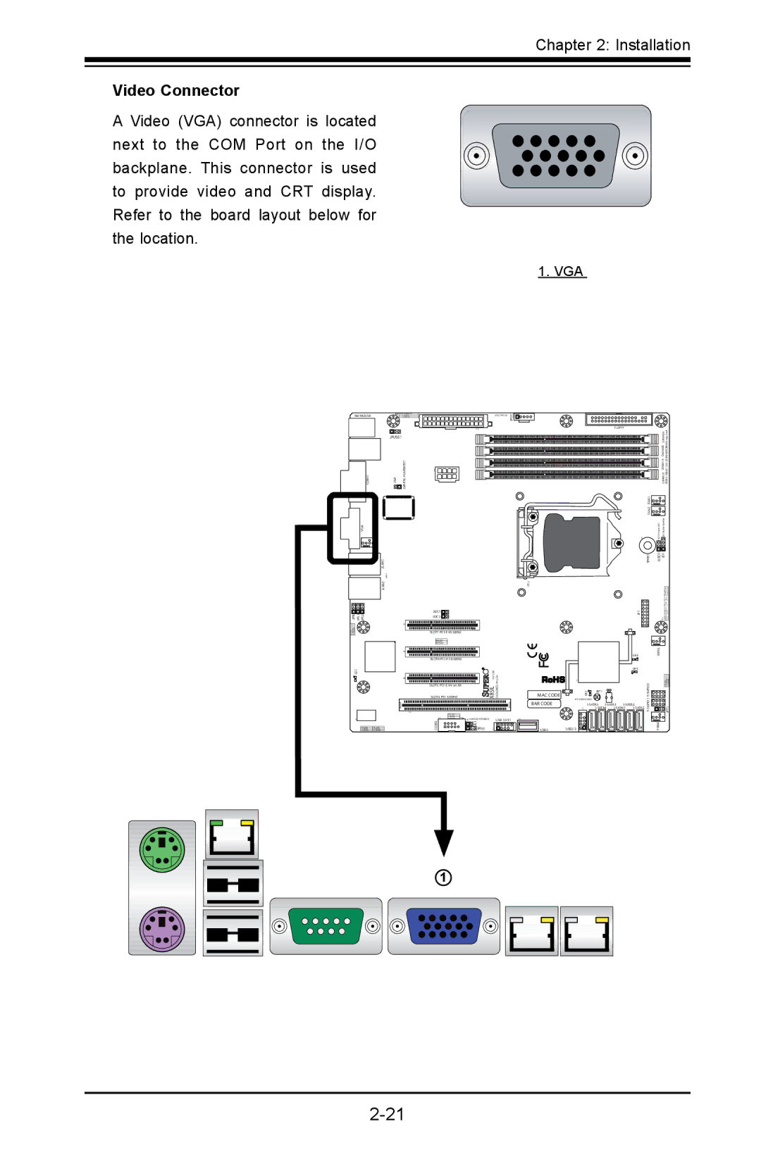 SUPER MICRO Computer X8SIL user manual Video Connector, Vga 