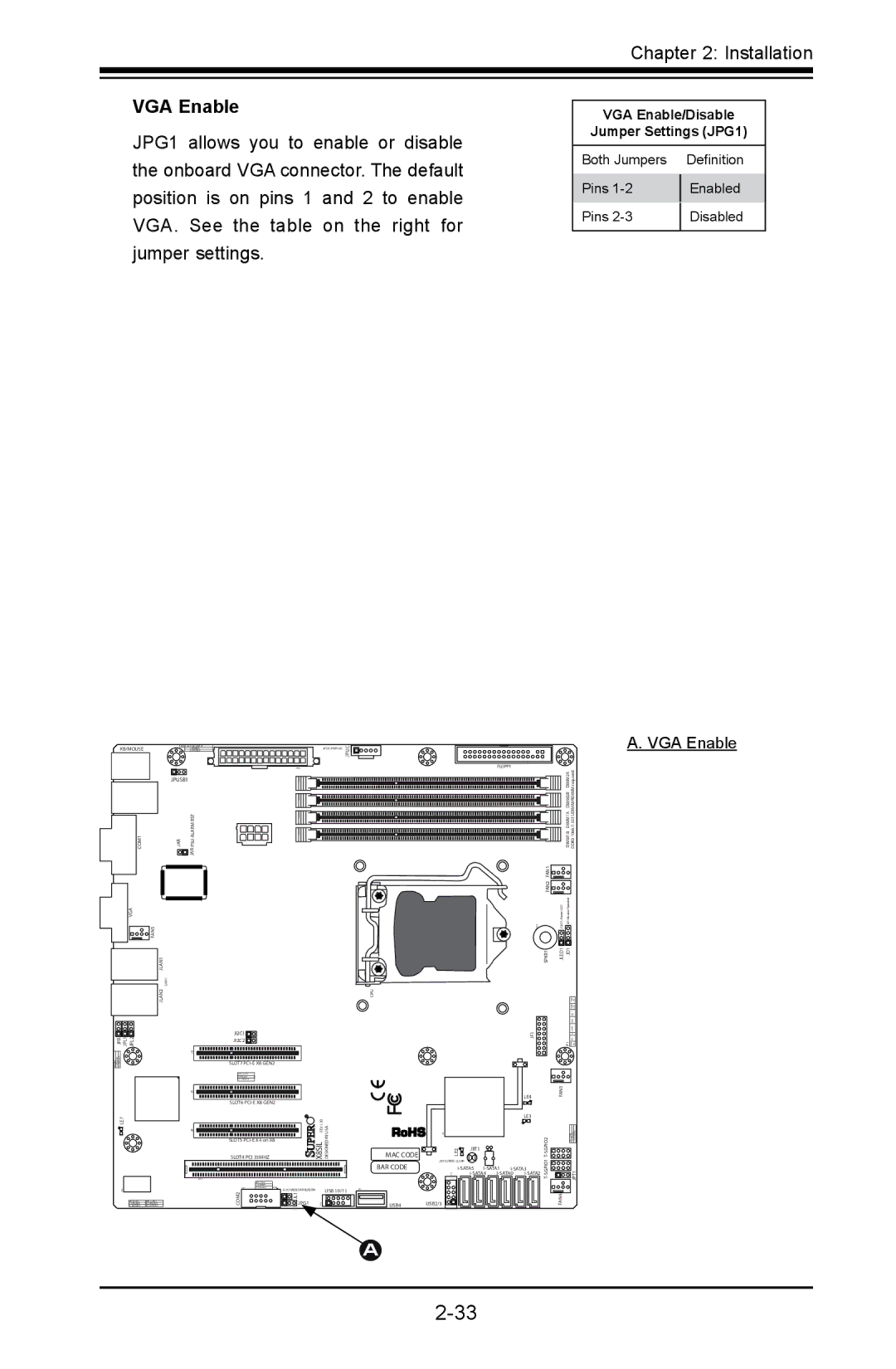 SUPER MICRO Computer X8SIL user manual VGA Enable 