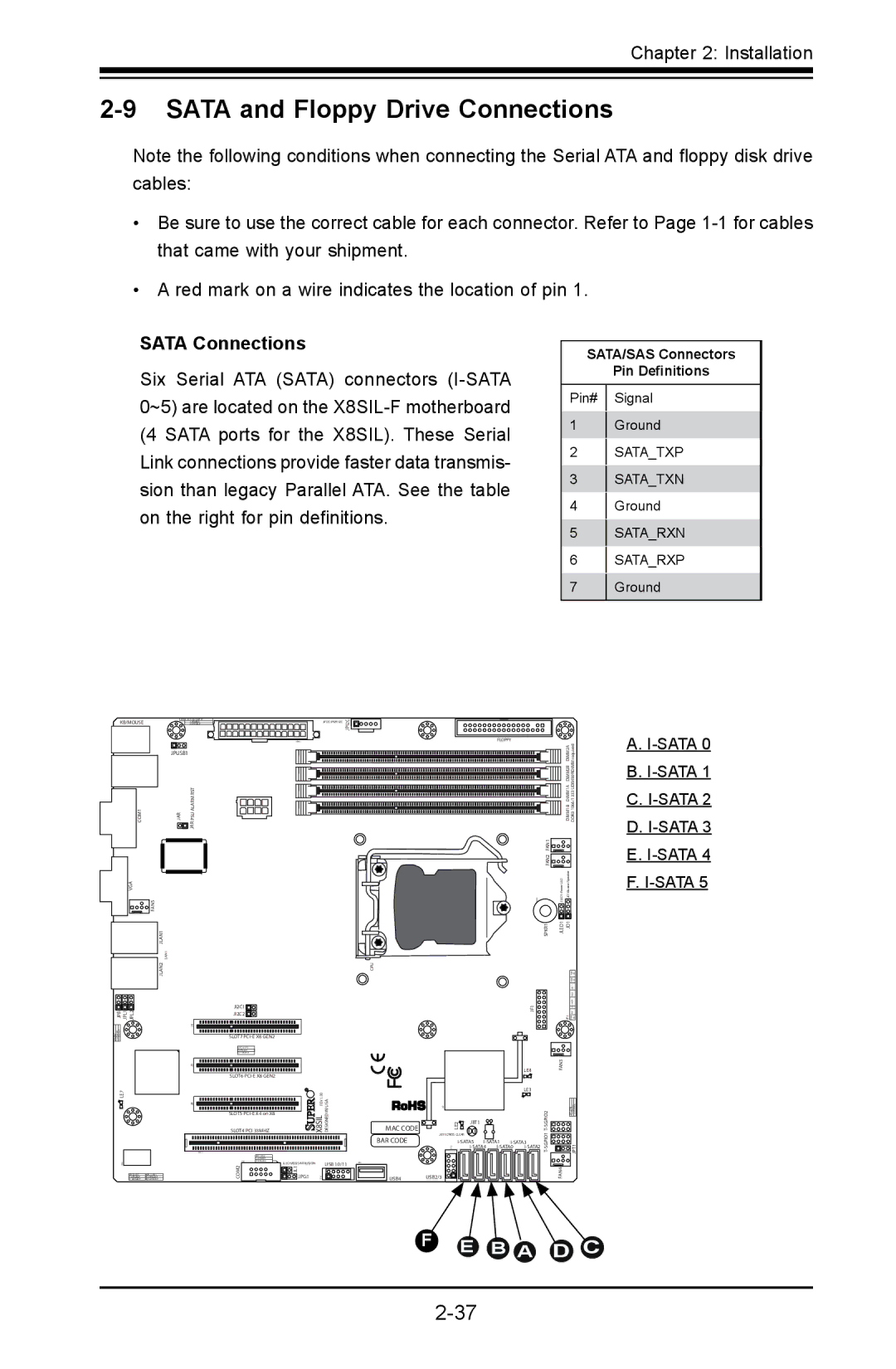 SUPER MICRO Computer X8SIL user manual Sata and Floppy Drive Connections, Sata Connections 