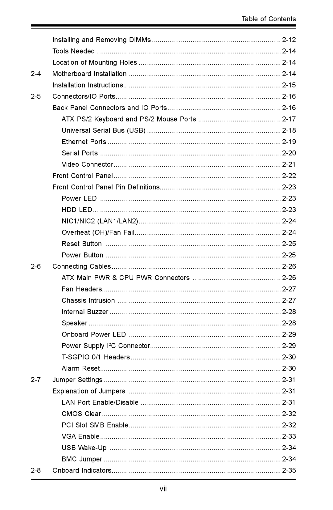 SUPER MICRO Computer X8SIL user manual Vii 