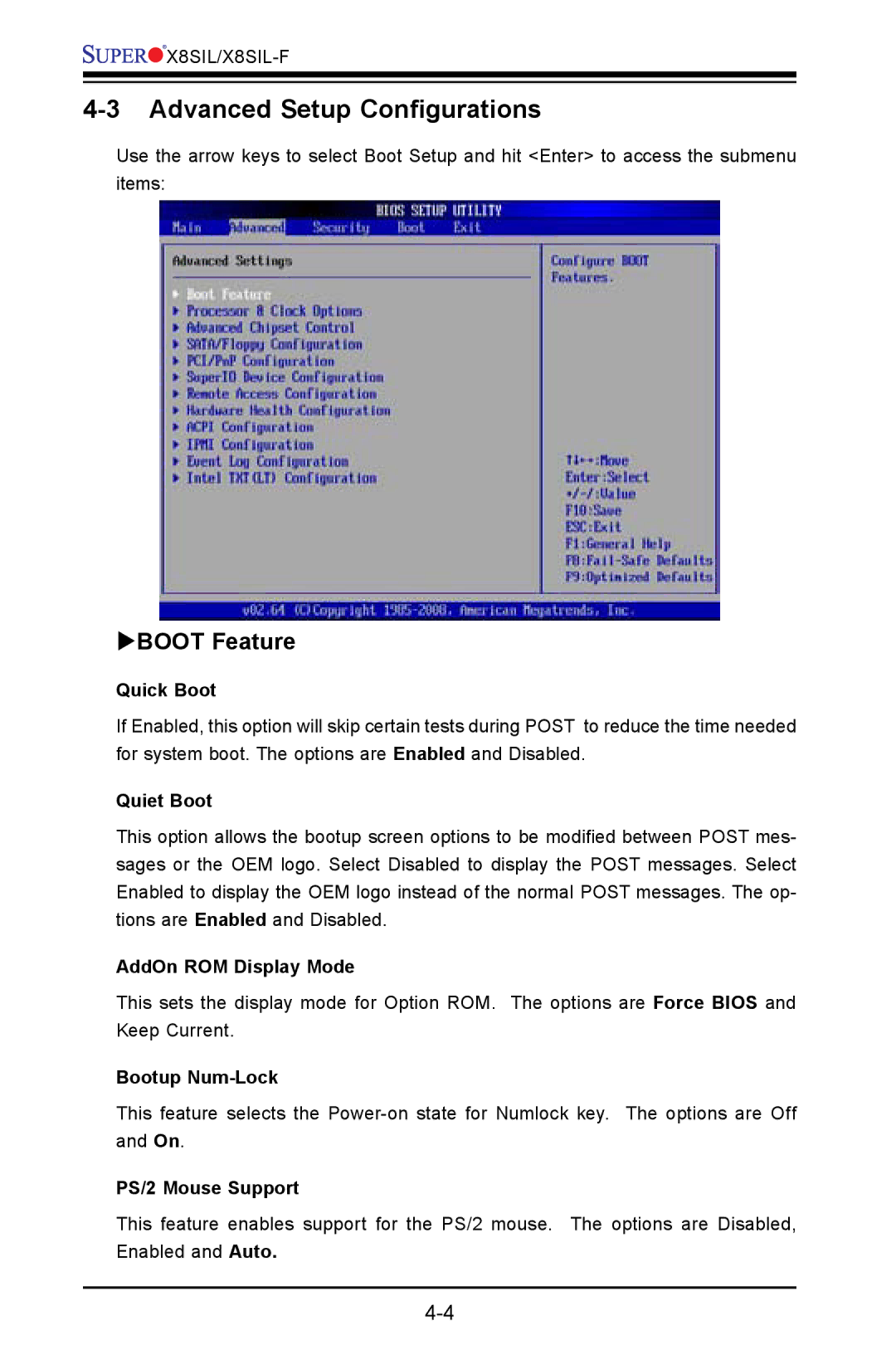 SUPER MICRO Computer X8SIL user manual Advanced Setup Configurations, BOOT Feature 