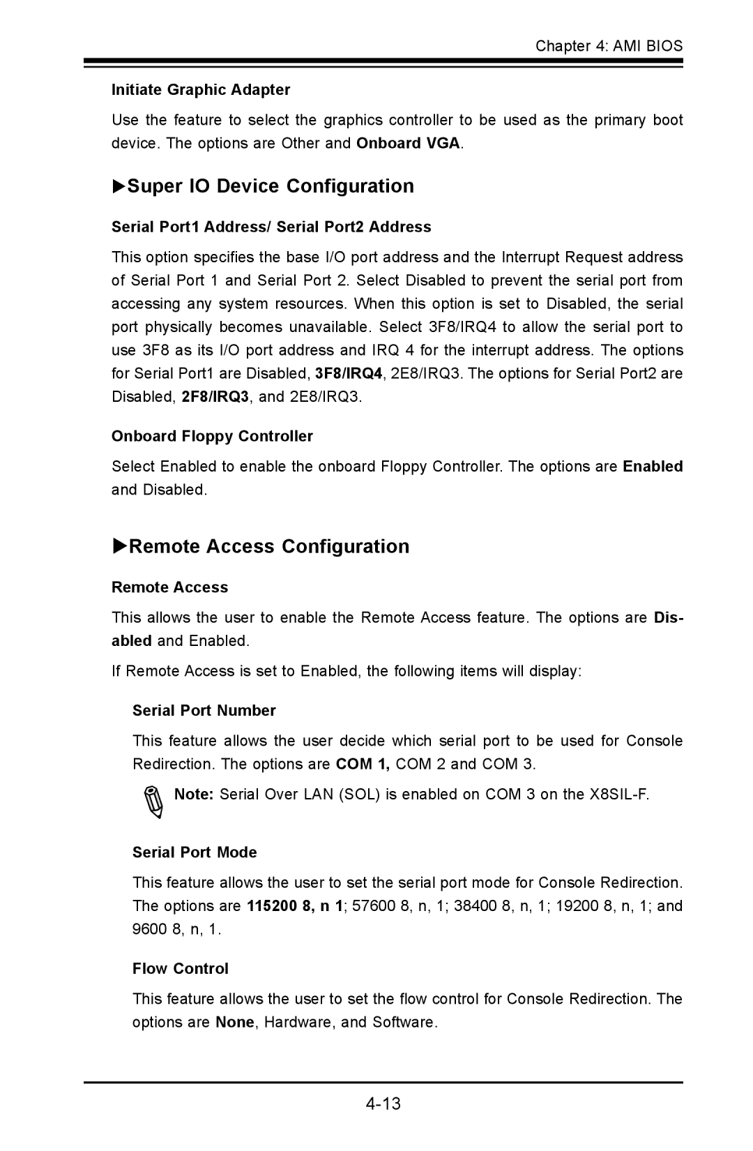 SUPER MICRO Computer X8SIL user manual Super IO Device Configuration, Remote Access Configuration 