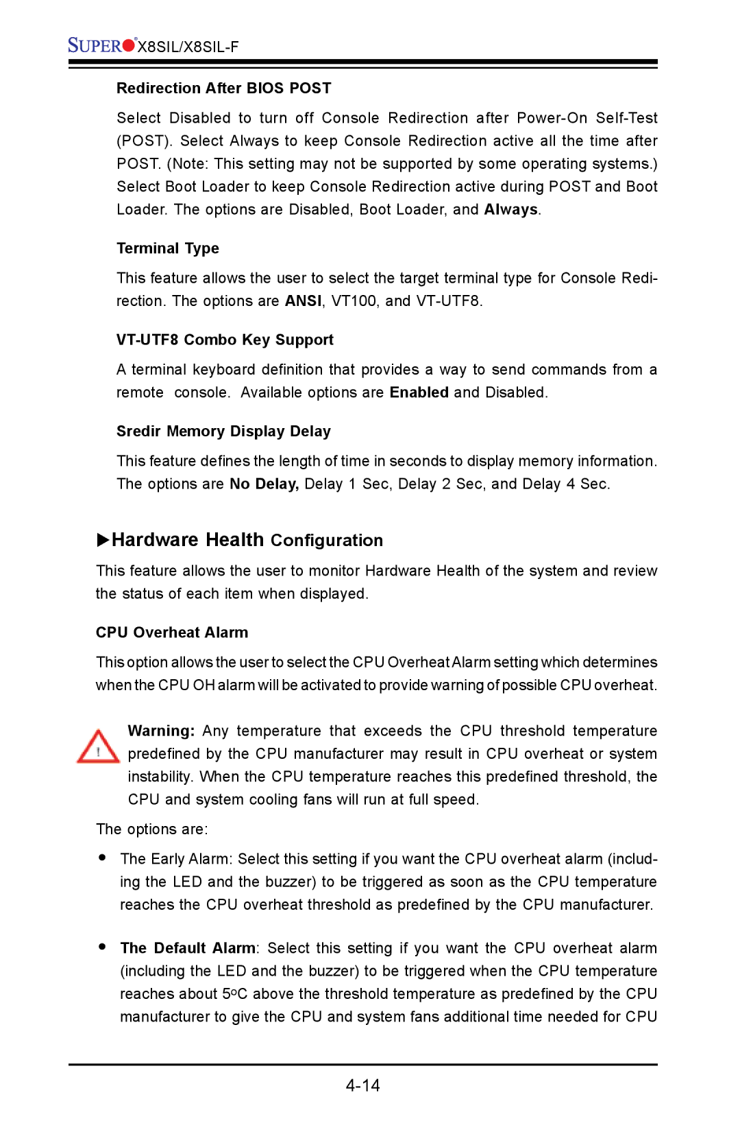 SUPER MICRO Computer X8SIL user manual Hardware Health Configuration 