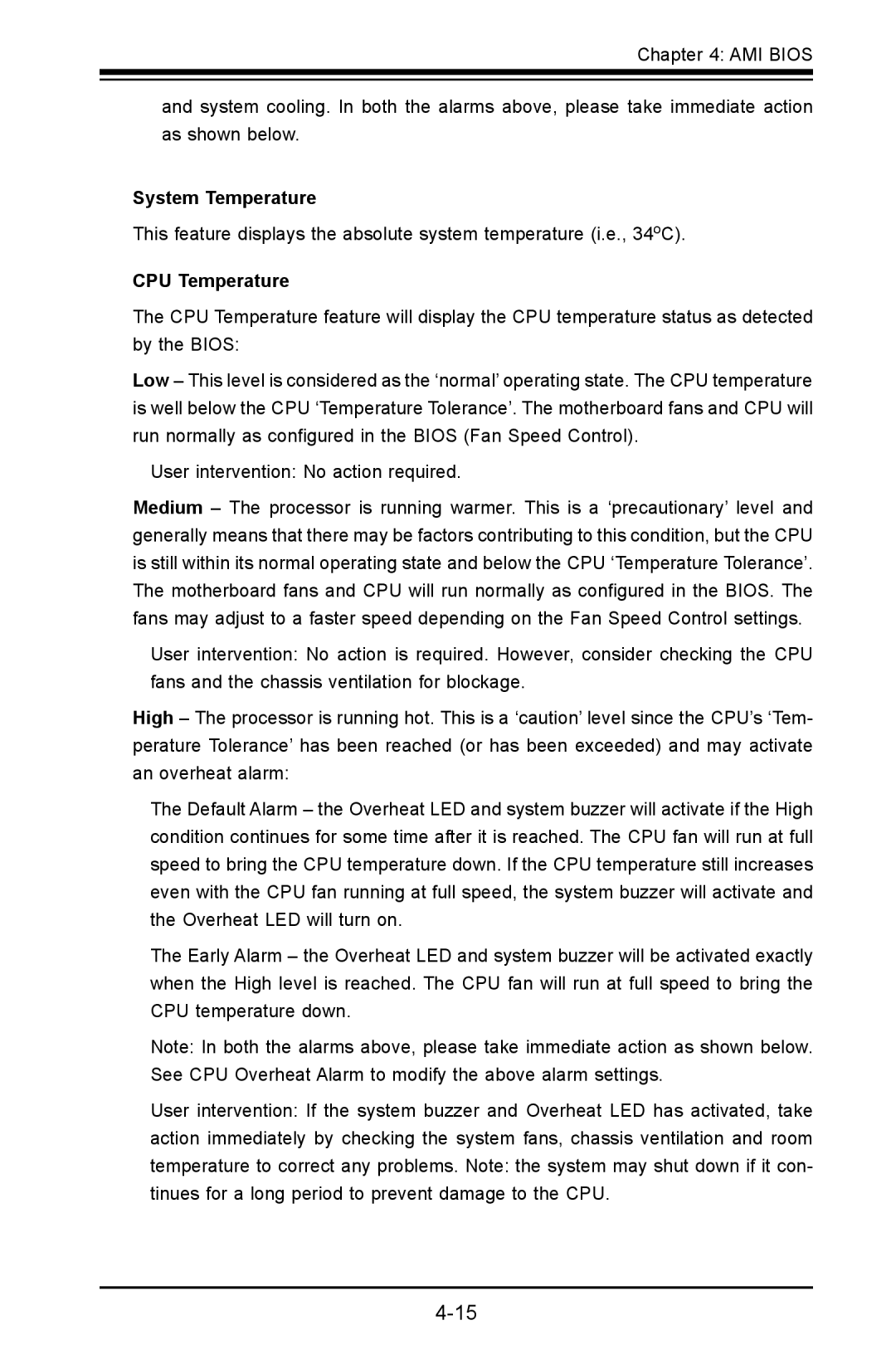 SUPER MICRO Computer X8SIL user manual System Temperature, CPU Temperature 