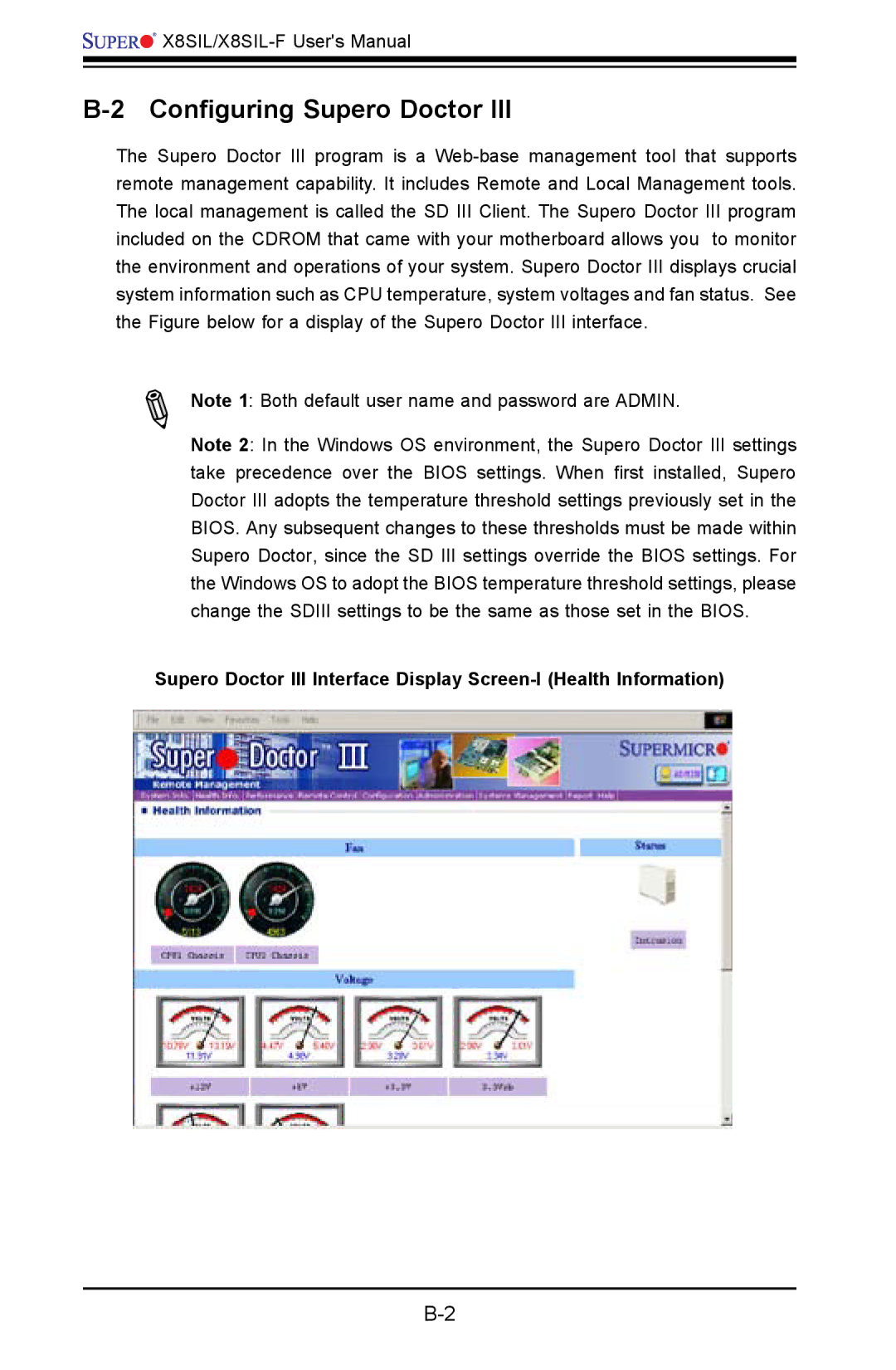 SUPER MICRO Computer X8SIL user manual Configuring Supero Doctor 