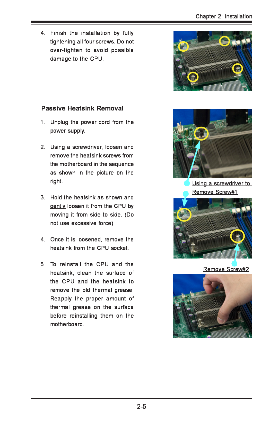 SUPER MICRO Computer X8STE, X8ST3-F user manual Passive Heatsink Removal 
