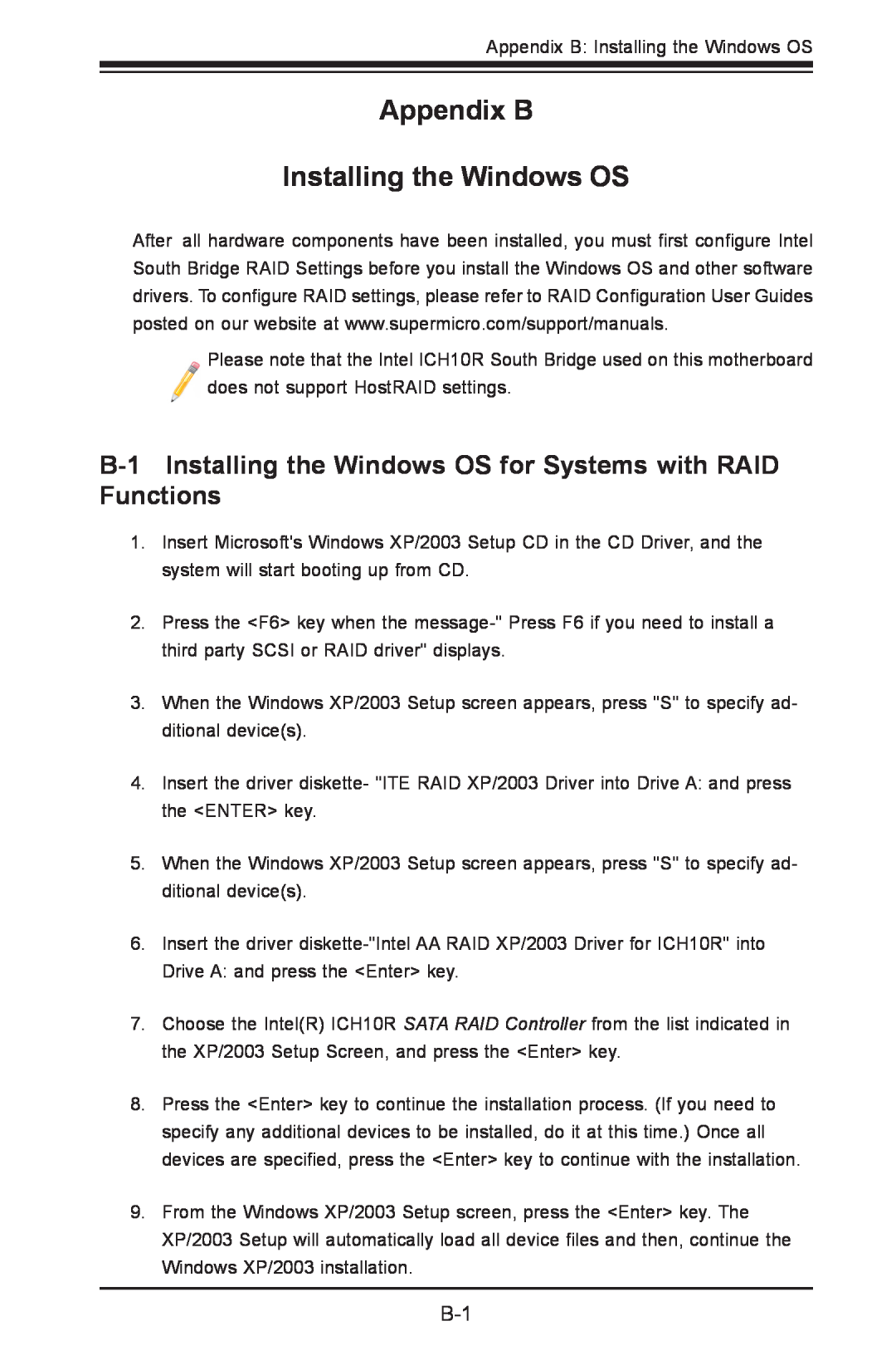 SUPER MICRO Computer X8STE, X8ST3-F user manual Appendix B Installing the Windows OS 