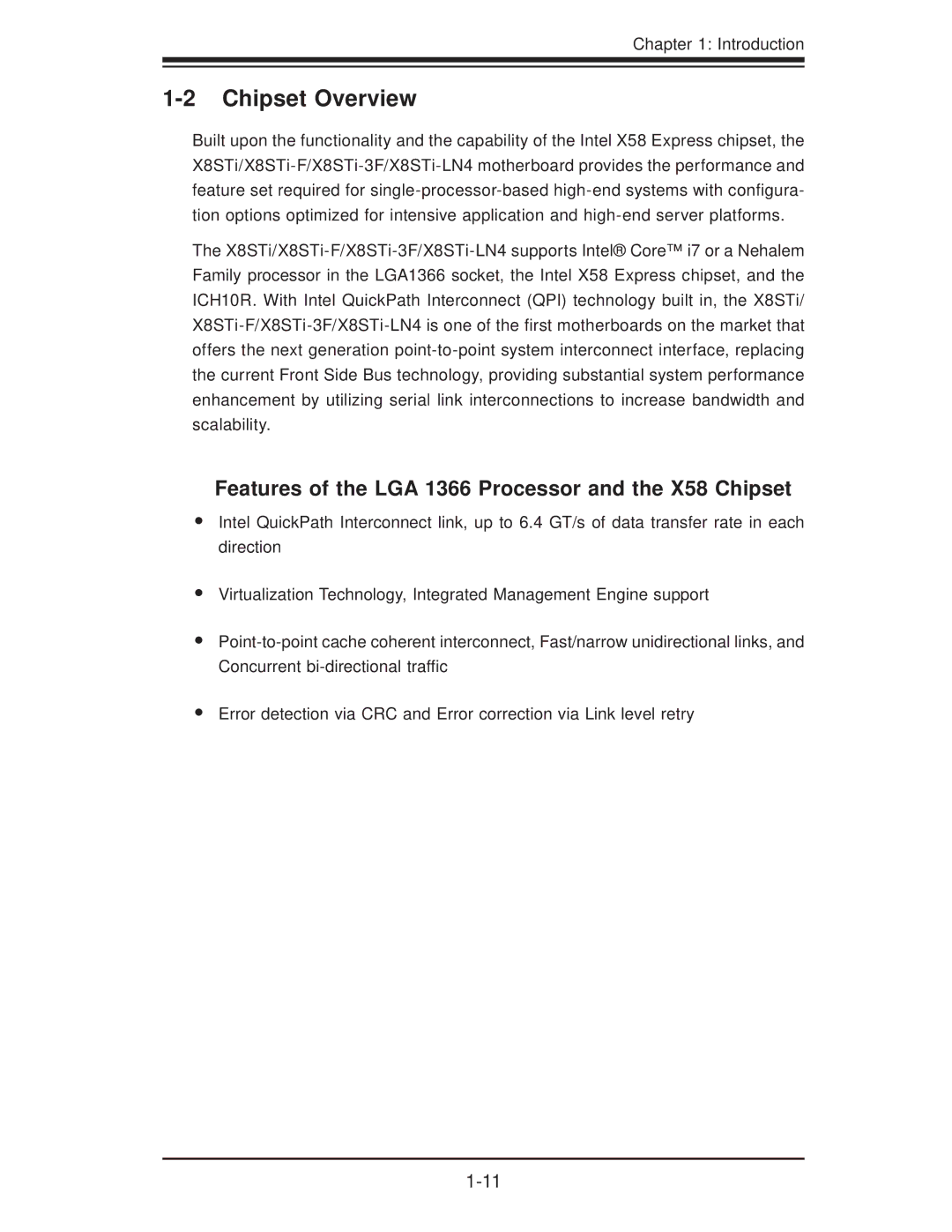 SUPER MICRO Computer X8STI-3F, X8STI-F, X8STI-LN4 Chipset Overview, Features of the LGA 1366 Processor and the X58 Chipset 