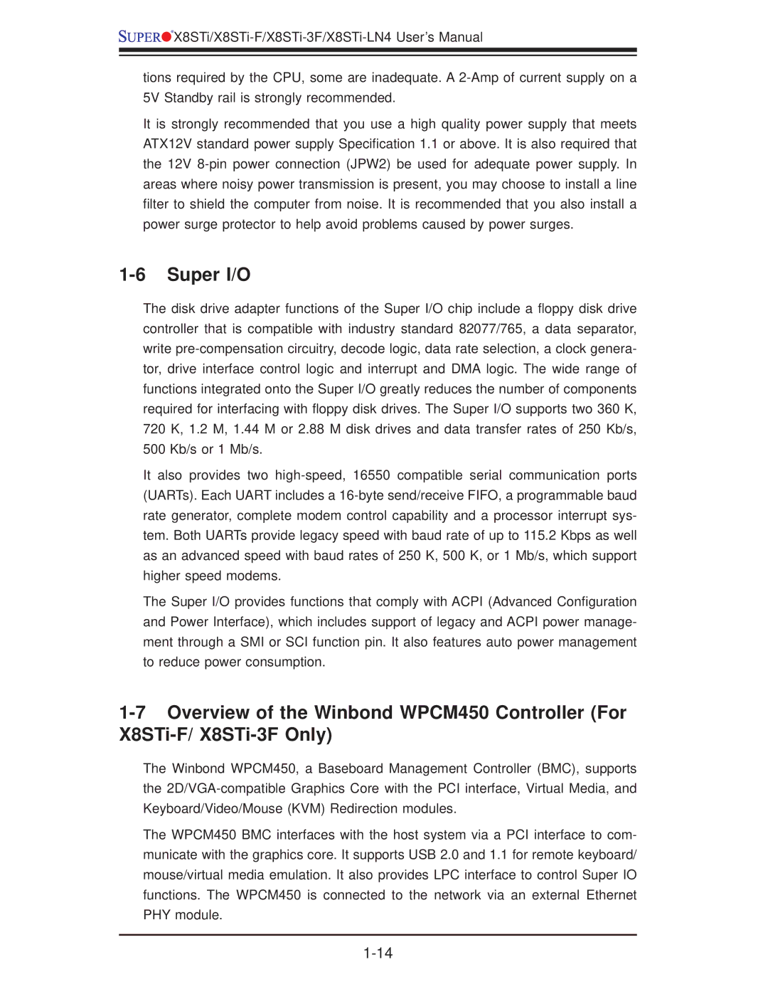 SUPER MICRO Computer X8STI-F, X8STI-LN4, X8STI-3F user manual Super I/O 