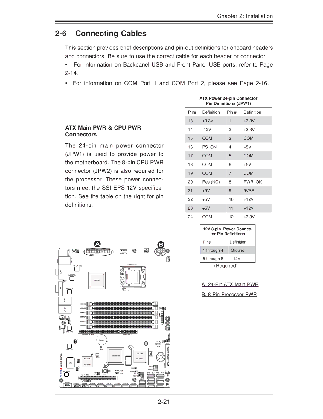 SUPER MICRO Computer X8STI-LN4, X8STI-F, X8STI-3F user manual Connecting Cables, ATX Main PWR & CPU PWR Connectors 