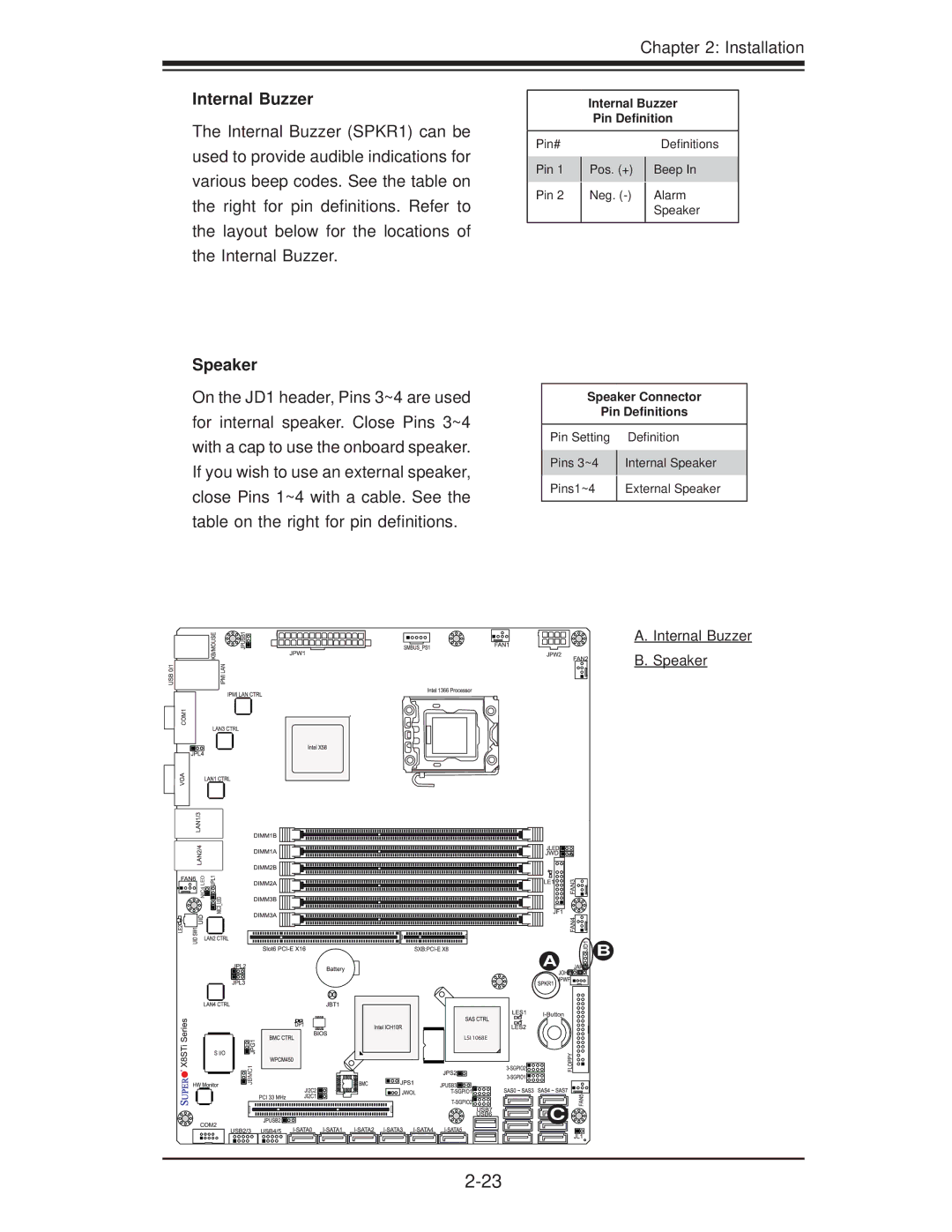 SUPER MICRO Computer X8STI-3F, X8STI-F, X8STI-LN4 user manual Internal Buzzer, Speaker 