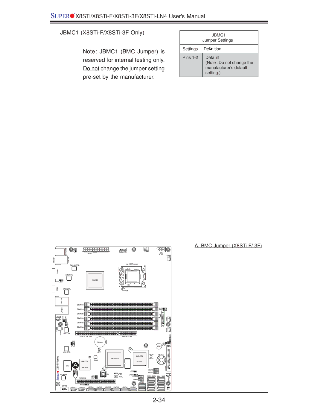 SUPER MICRO Computer X8STI-F, X8STI-LN4, X8STI-3F user manual JBMC1 X8STi-F/X8STi-3F Only 