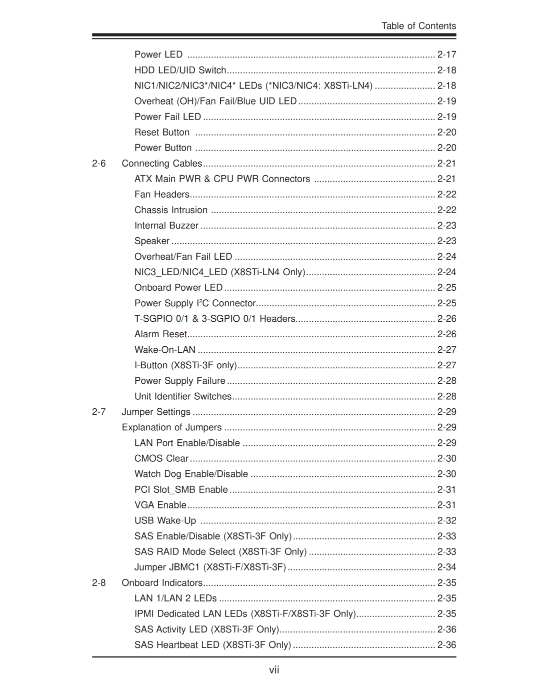 SUPER MICRO Computer X8STI-3F, X8STI-F, X8STI-LN4 user manual Vii 