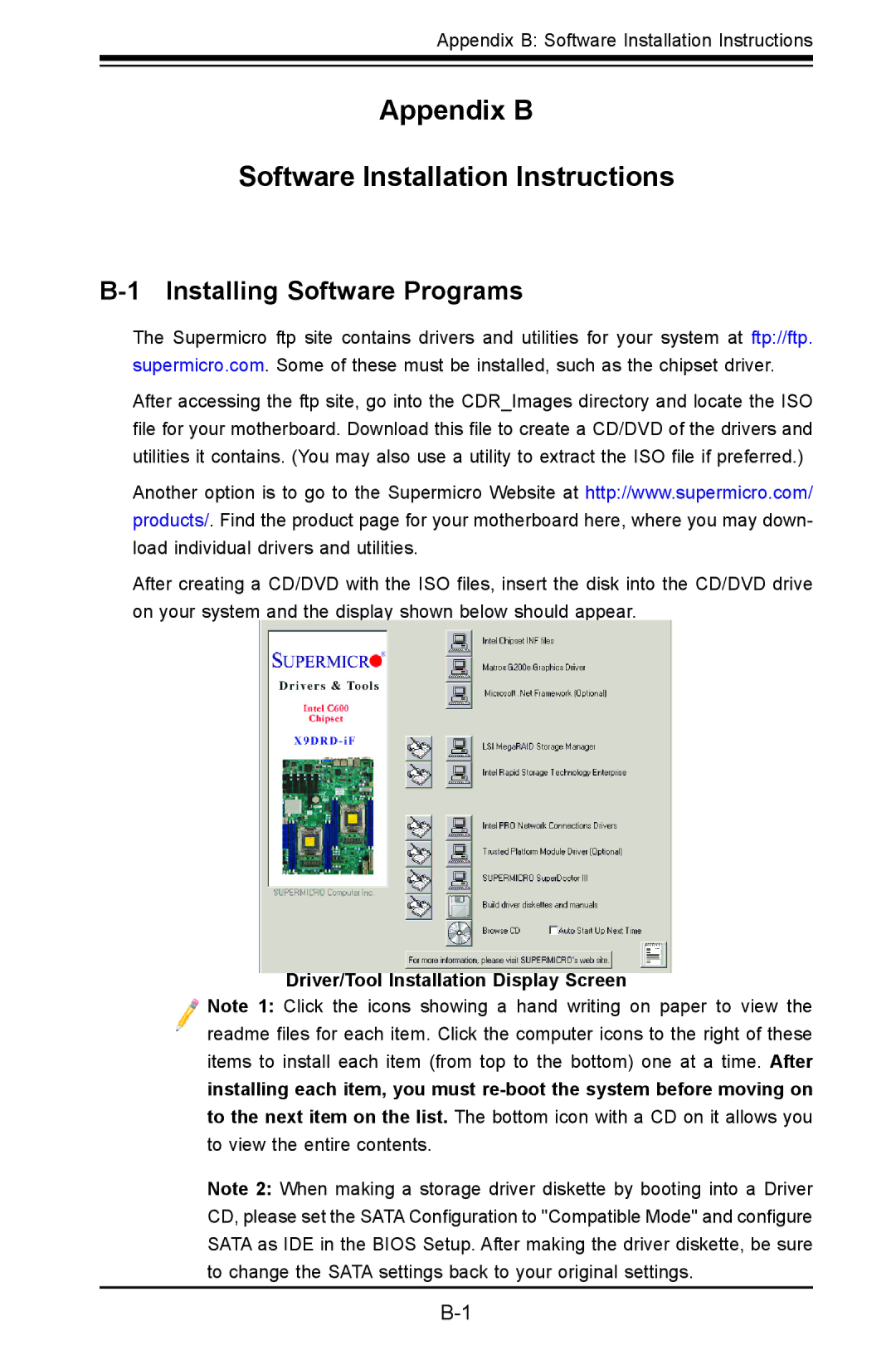 SUPER MICRO Computer X9DRD-iF, X9DRD-LF user manual Installing Software Programs, Driver/Tool Installation Display Screen 