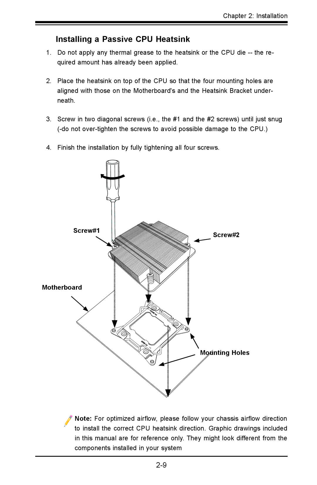 SUPER MICRO Computer X9DRD-iF, X9DRD-LF user manual Installing a Passive CPU Heatsink, Screw#1, Motherboard, Mounting Holes 