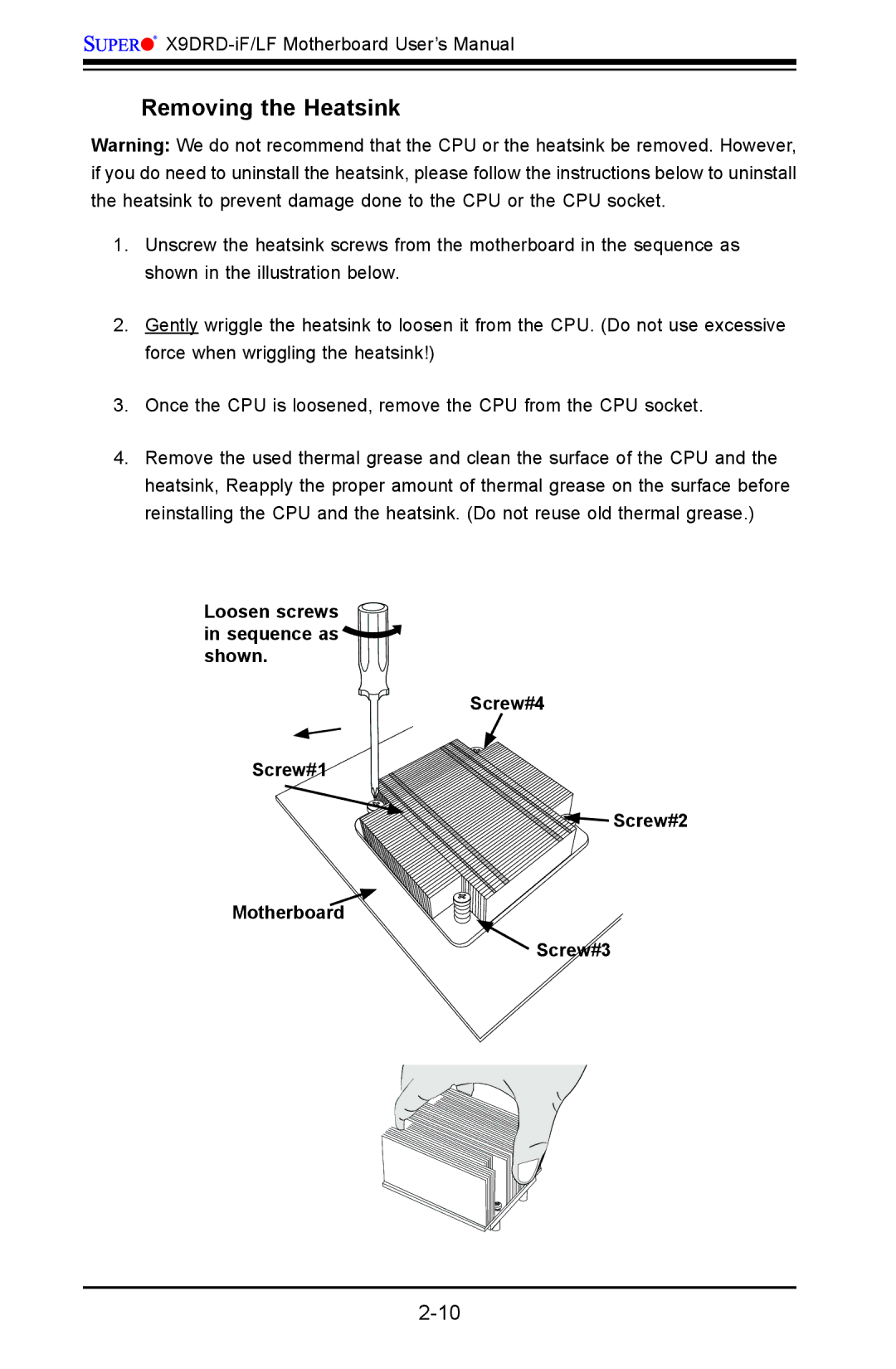 SUPER MICRO Computer X9DRD-LF, X9DRD-iF user manual Removing the Heatsink 