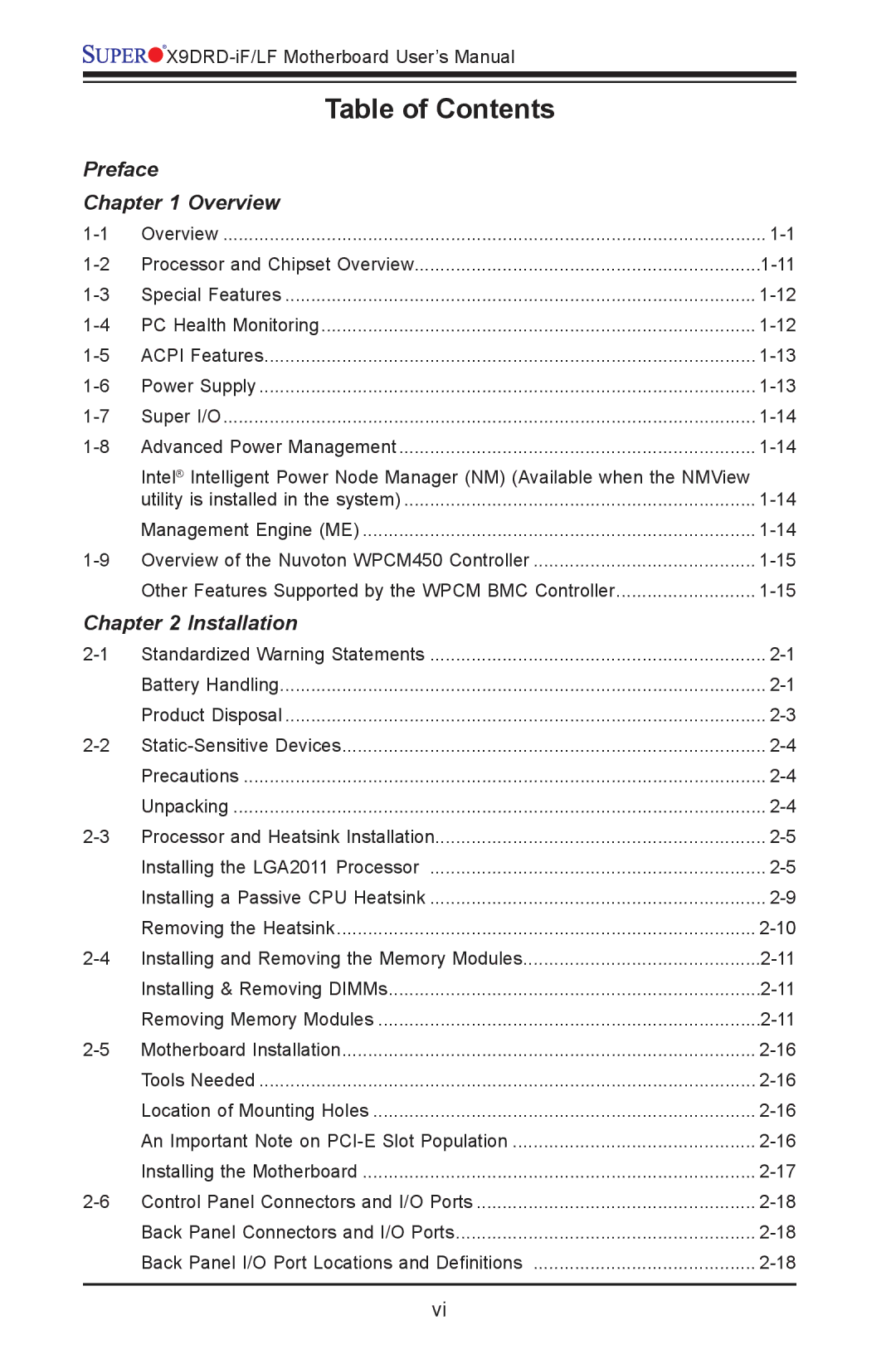 SUPER MICRO Computer X9DRD-LF, X9DRD-iF user manual Table of Contents 