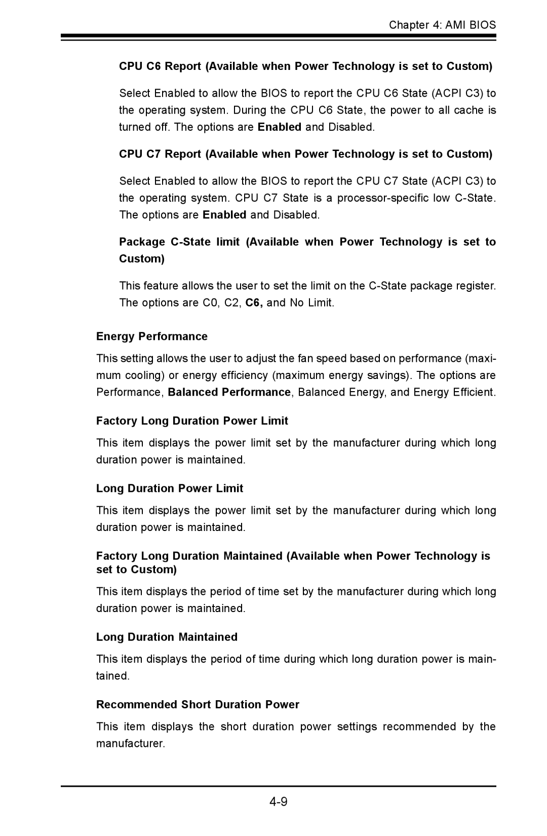 SUPER MICRO Computer X9DRD-iF, X9DRD-LF Energy Performance, Factory Long Duration Power Limit, Long Duration Maintained 