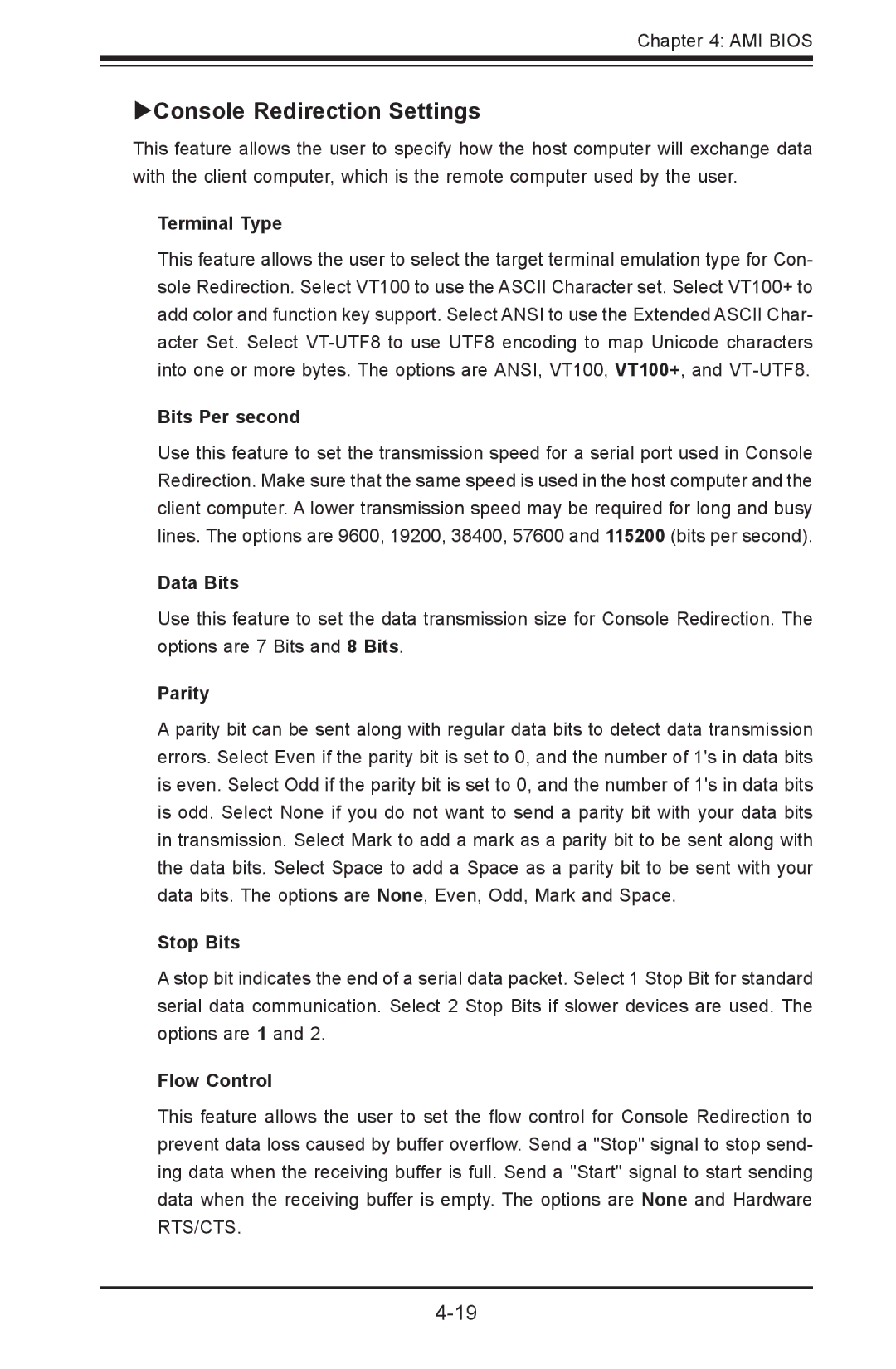 SUPER MICRO Computer X9DRD-iF, X9DRD-LF user manual Console Redirection Settings 