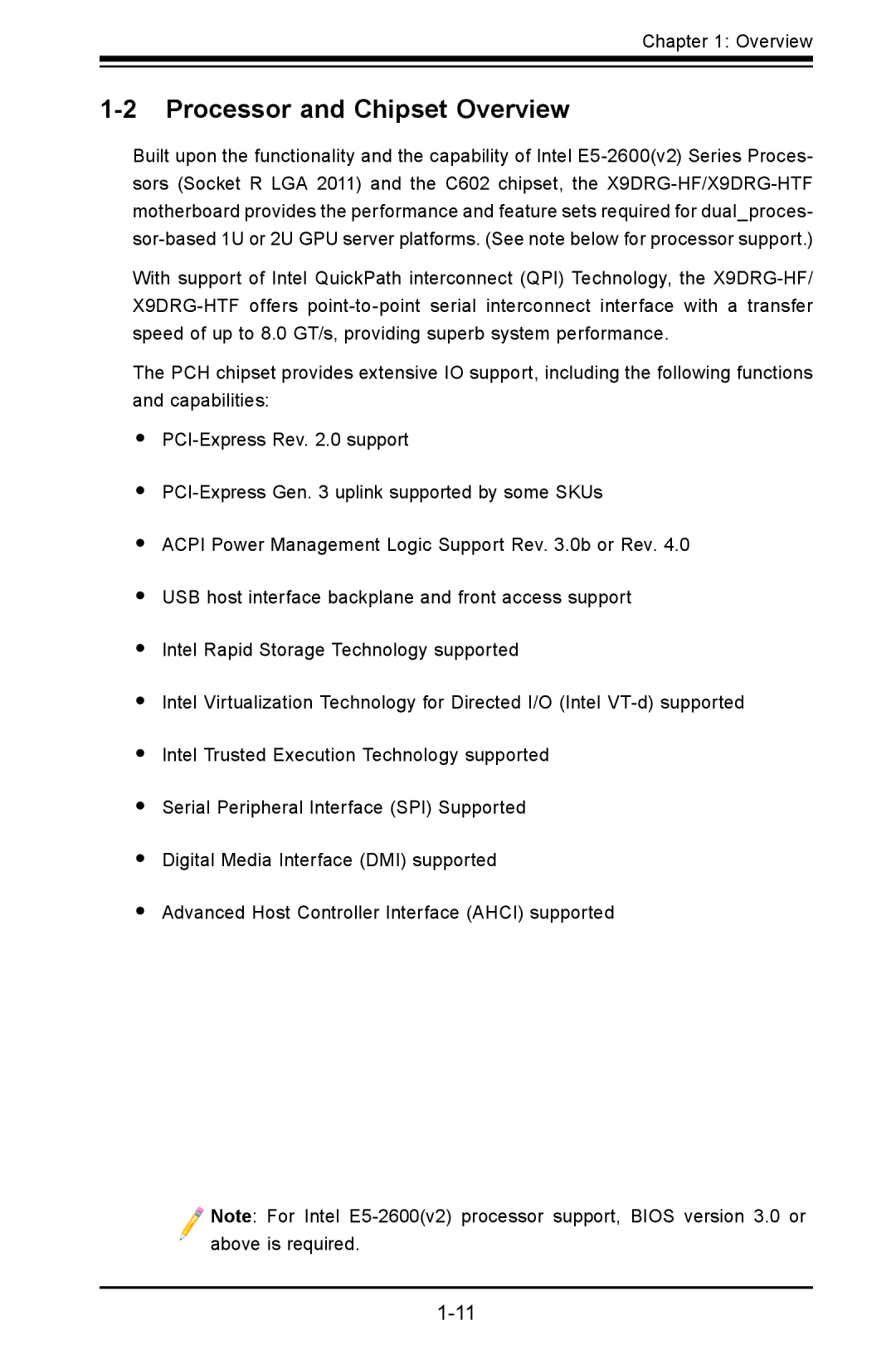 SUPER MICRO Computer X9DRG-HTF, X9DRG-HF user manual Processor and Chipset Overview 