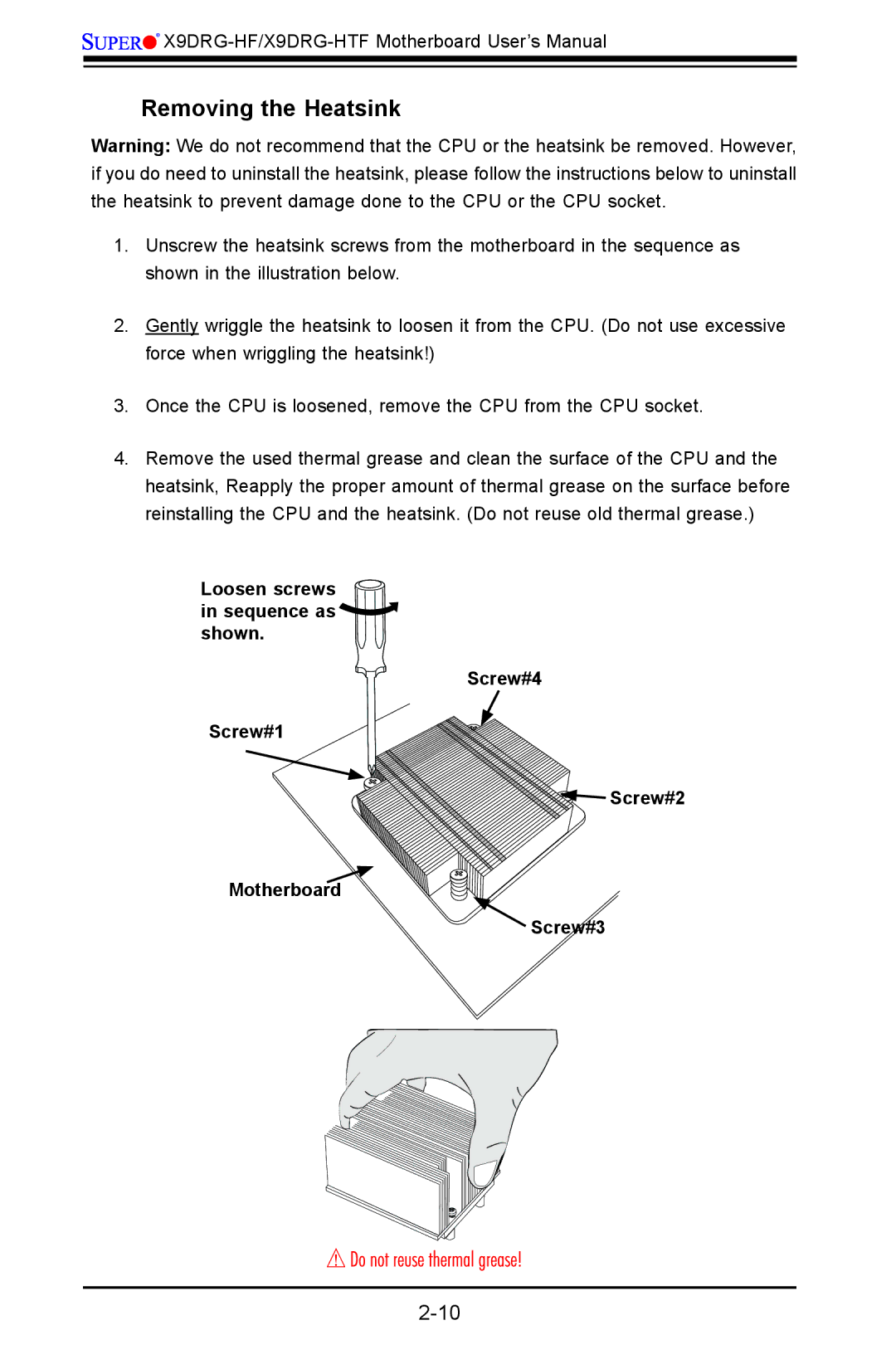 SUPER MICRO Computer X9DRG-HF, X9DRG-HTF user manual Removing the Heatsink 