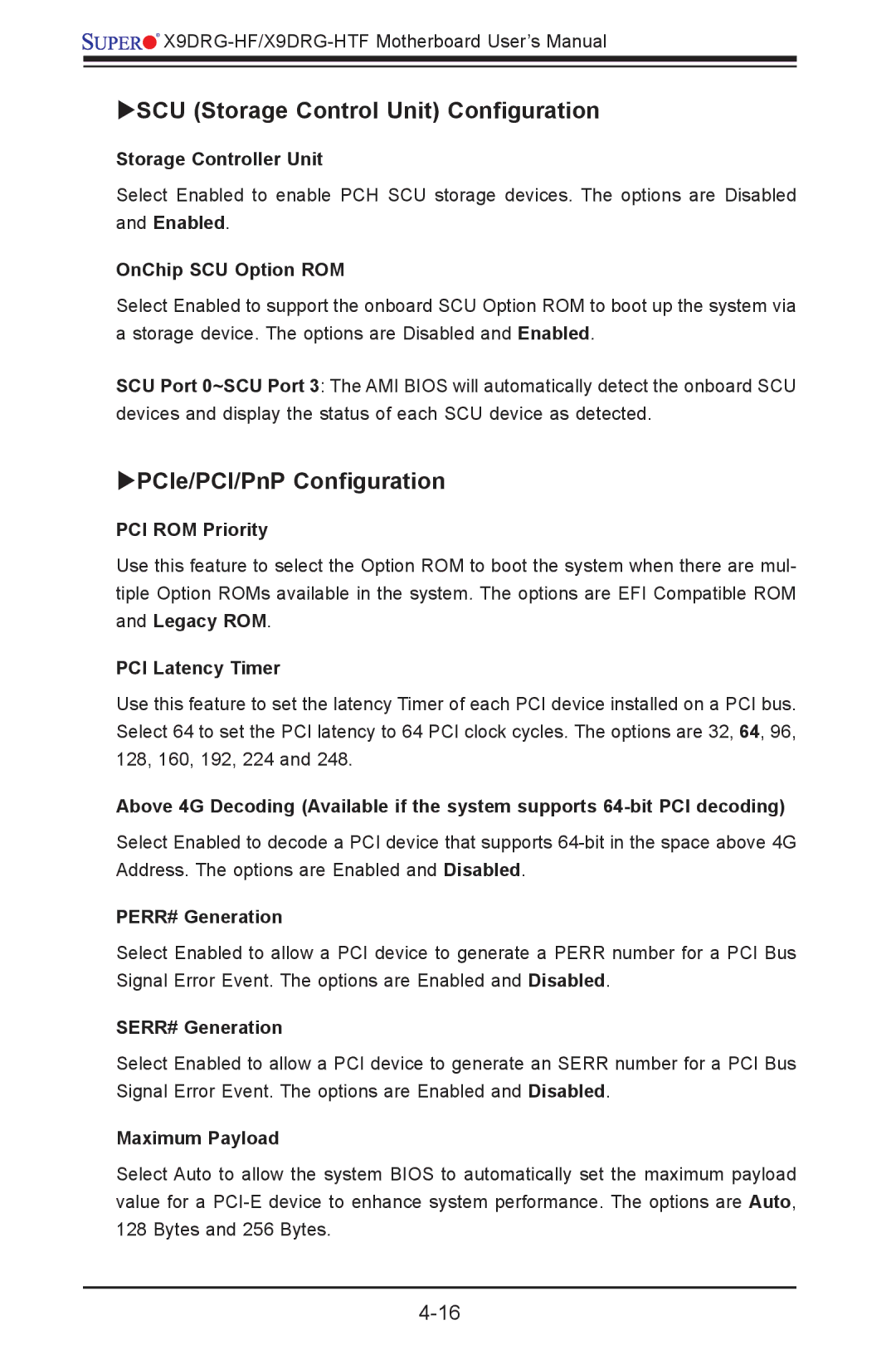 SUPER MICRO Computer X9DRG-HF, X9DRG-HTF user manual SCU Storage Control Unit Configuration, PCIe/PCI/PnP Configuration 