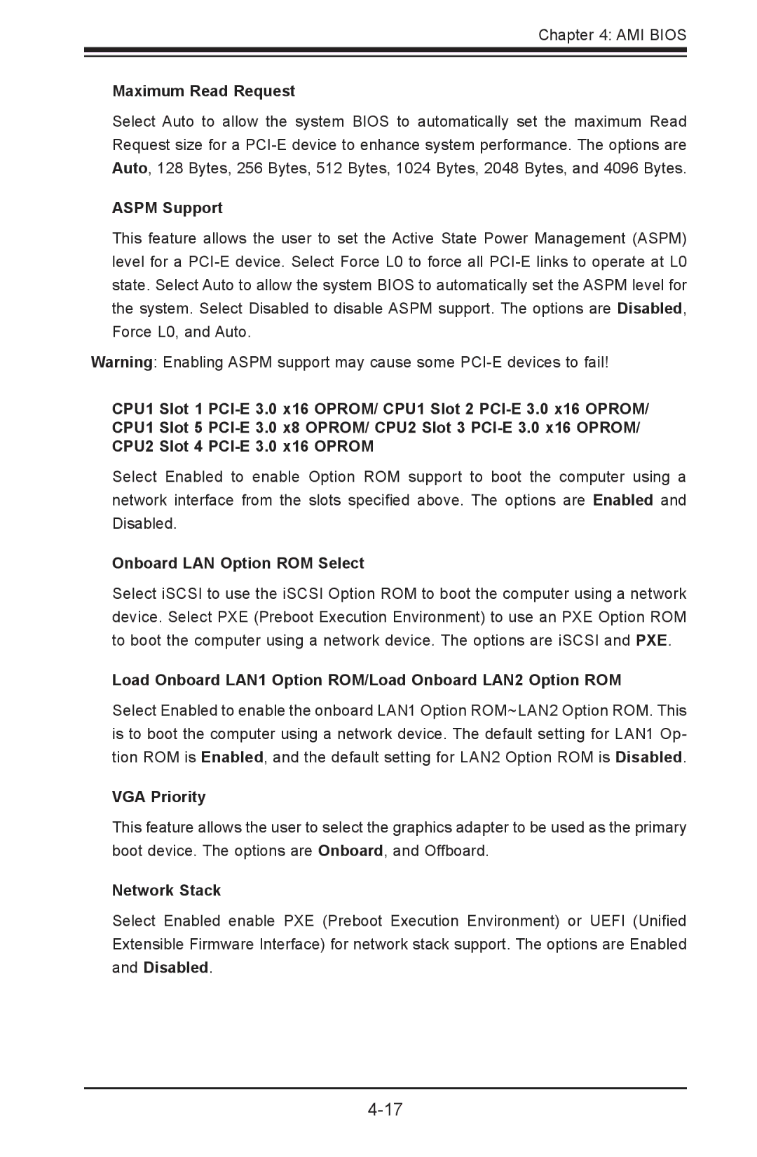 SUPER MICRO Computer X9DRG-HTF, X9DRG-HF Maximum Read Request, Aspm Support, Onboard LAN Option ROM Select, VGA Priority 