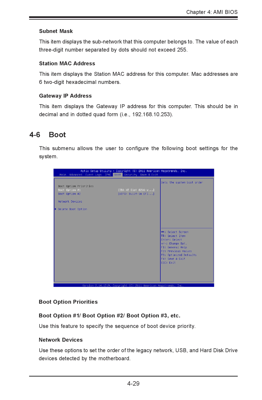 SUPER MICRO Computer X9DRG-HTF, X9DRG-HF Boot, Subnet Mask, Station MAC Address, Gateway IP Address, Network Devices 