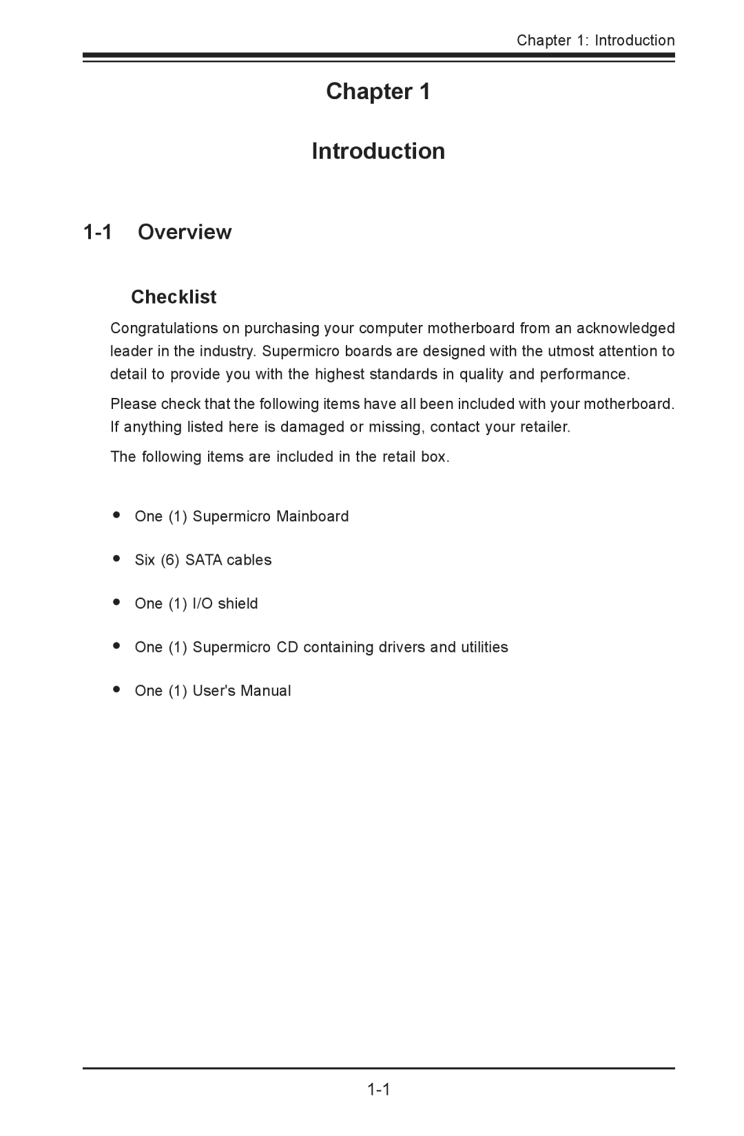 SUPER MICRO Computer X9SVL-IIF, X9SCM-IIF user manual Overview, Checklist 