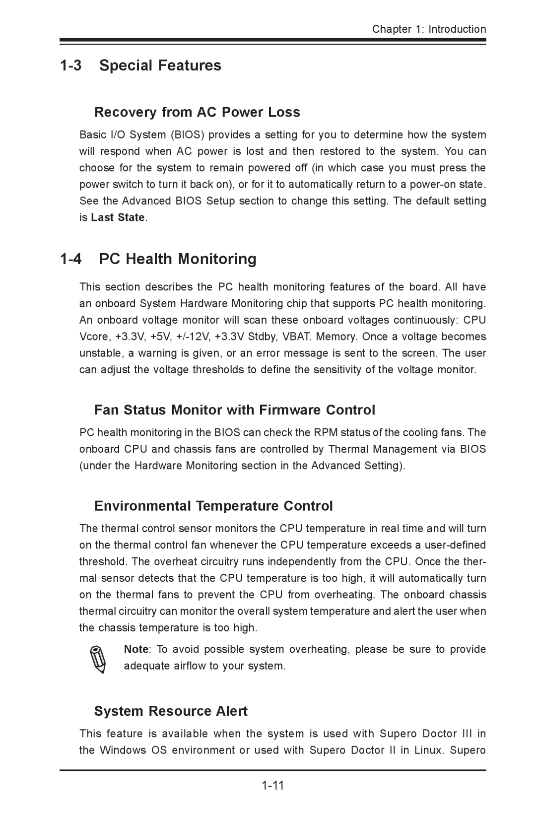 SUPER MICRO Computer X9SVL-IIF, X9SCM-IIF user manual Special Features, PC Health Monitoring 