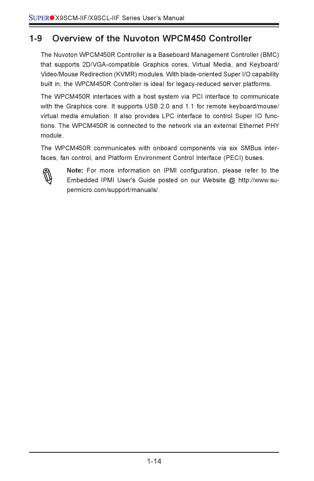 SUPER MICRO Computer X9SCM-IIF, X9SVL-IIF user manual Overview of the Nuvoton WPCM450 Controller 